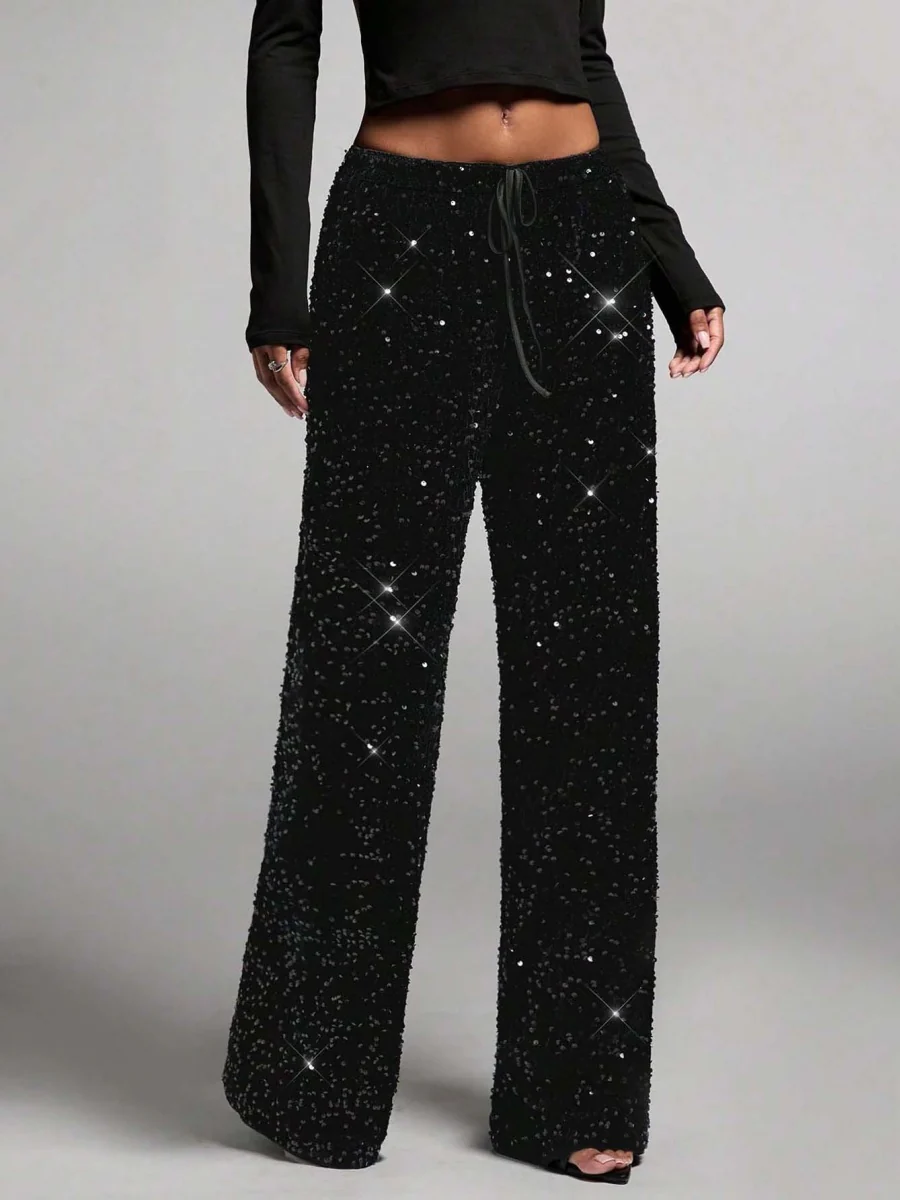 Drawstring Slimming Stretch Straight Leg Trousers - Image 5