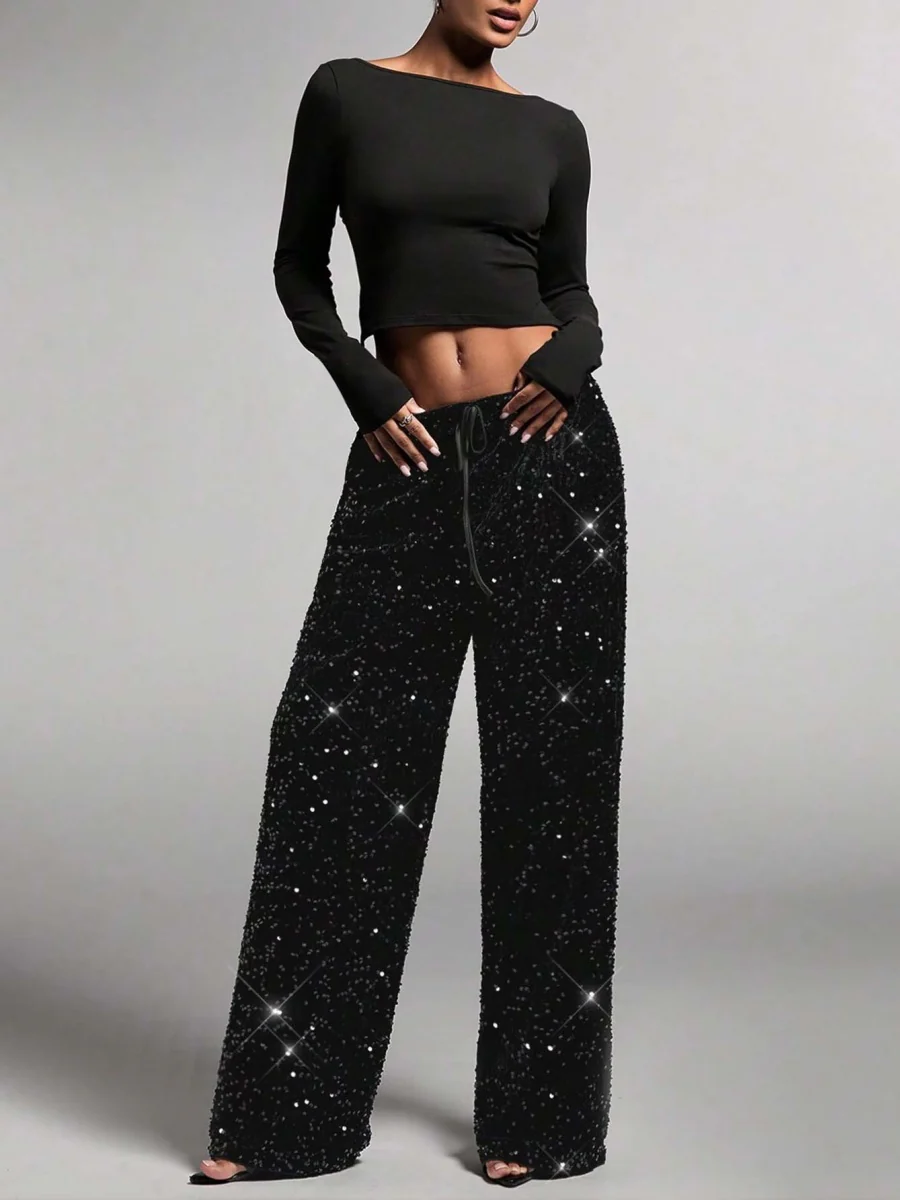 Drawstring Slimming Stretch Straight Leg Trousers - Image 7