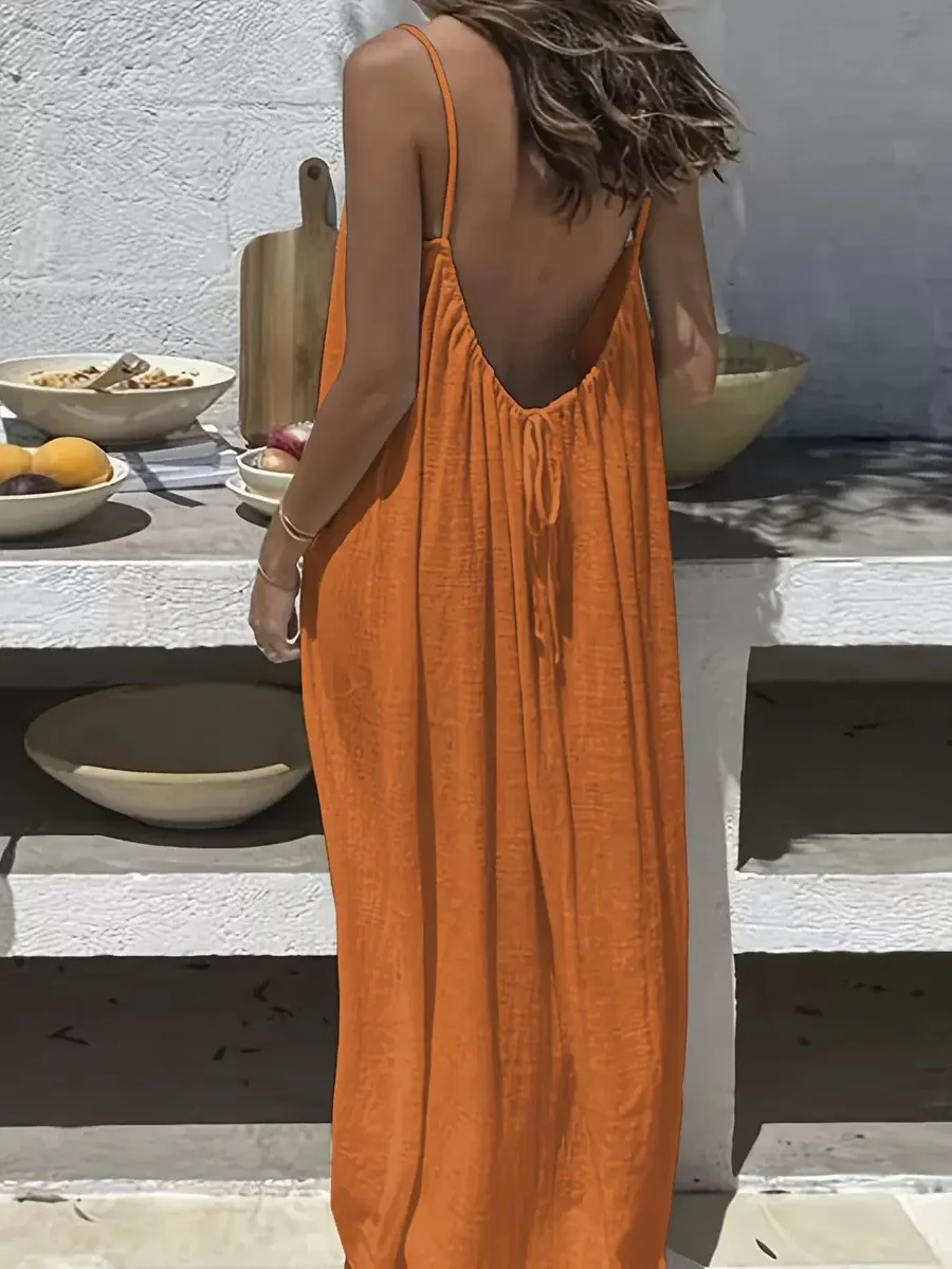 Lace-up Backless Loose-fitting Spaghetti Strap Long Dress - Image 16