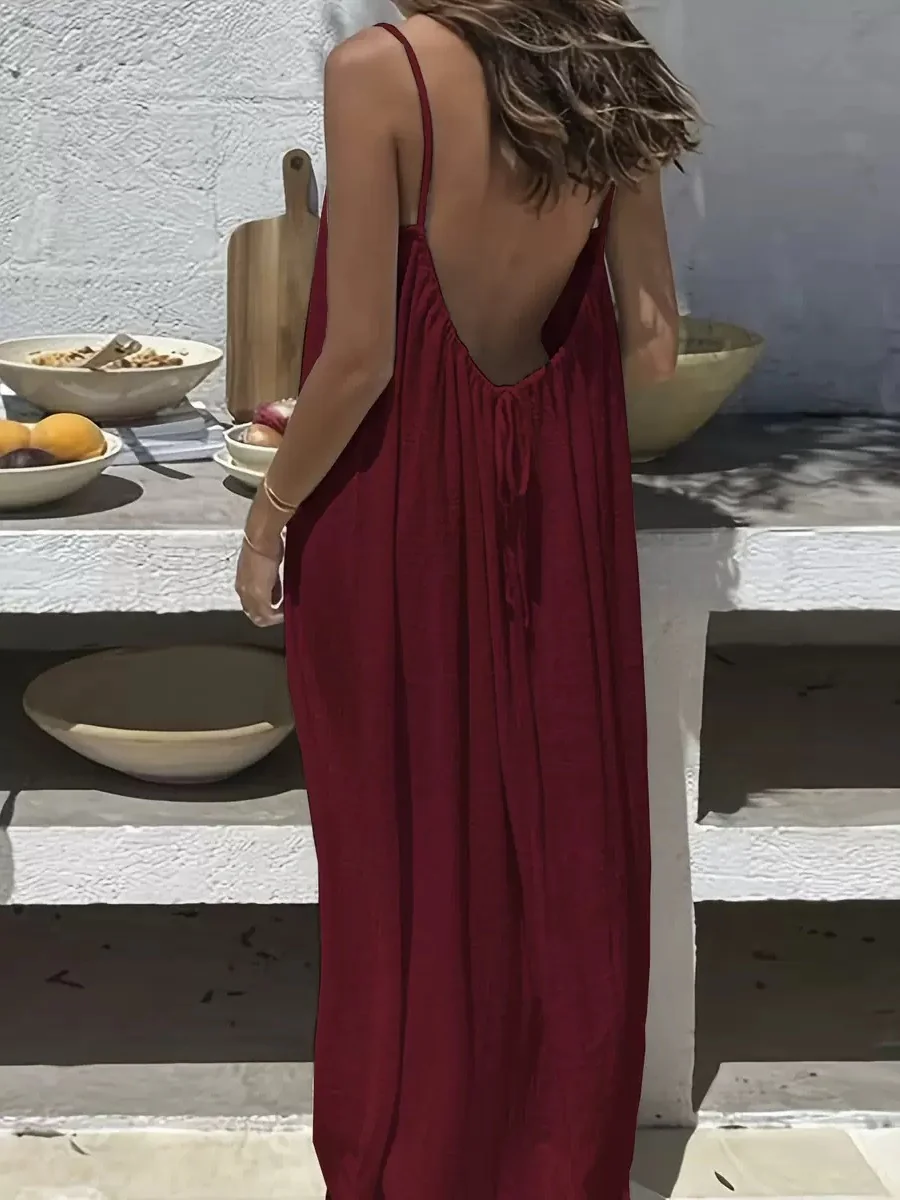Lace-up Backless Loose-fitting Spaghetti Strap Long Dress - Image 5