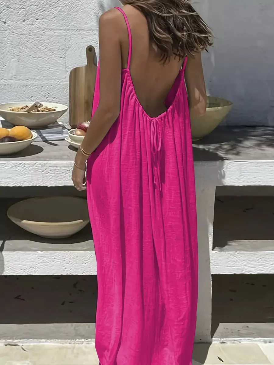 Lace-up Backless Loose-fitting Spaghetti Strap Long Dress - Image 6