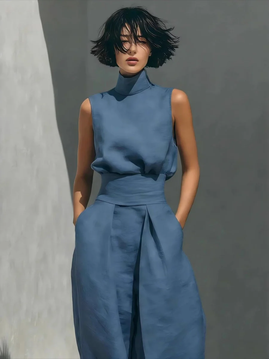 Turtleneck Simplicity Jacket High Waist Wide-leg Pants Set 2-piece Sets - Image 7