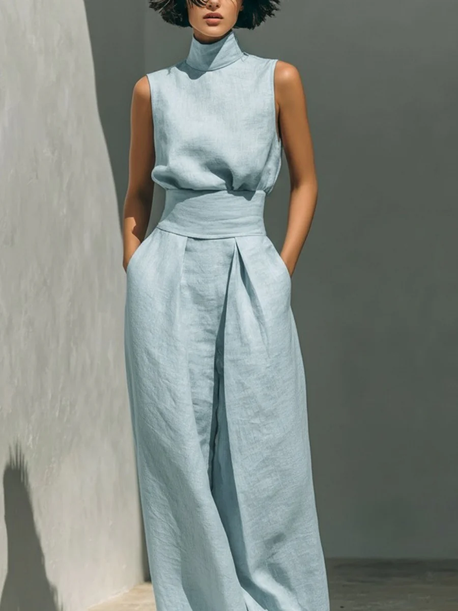 Turtleneck Simplicity Jacket High Waist Wide-leg Pants Set 2-piece Sets - Image 8