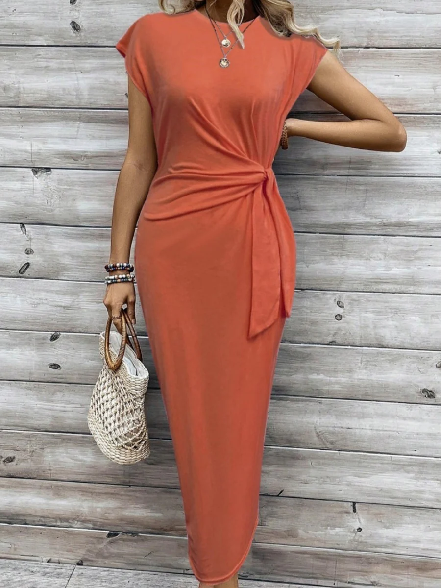 Bandage Stripes Crew Neck Short Sleeve Maxi Dresses - Image 11
