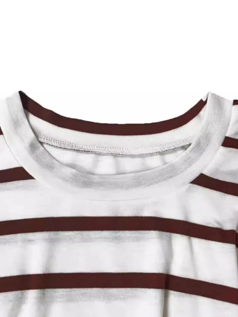 Bandage Stripes Crew Neck Short Sleeve Maxi Dresses - Image 2