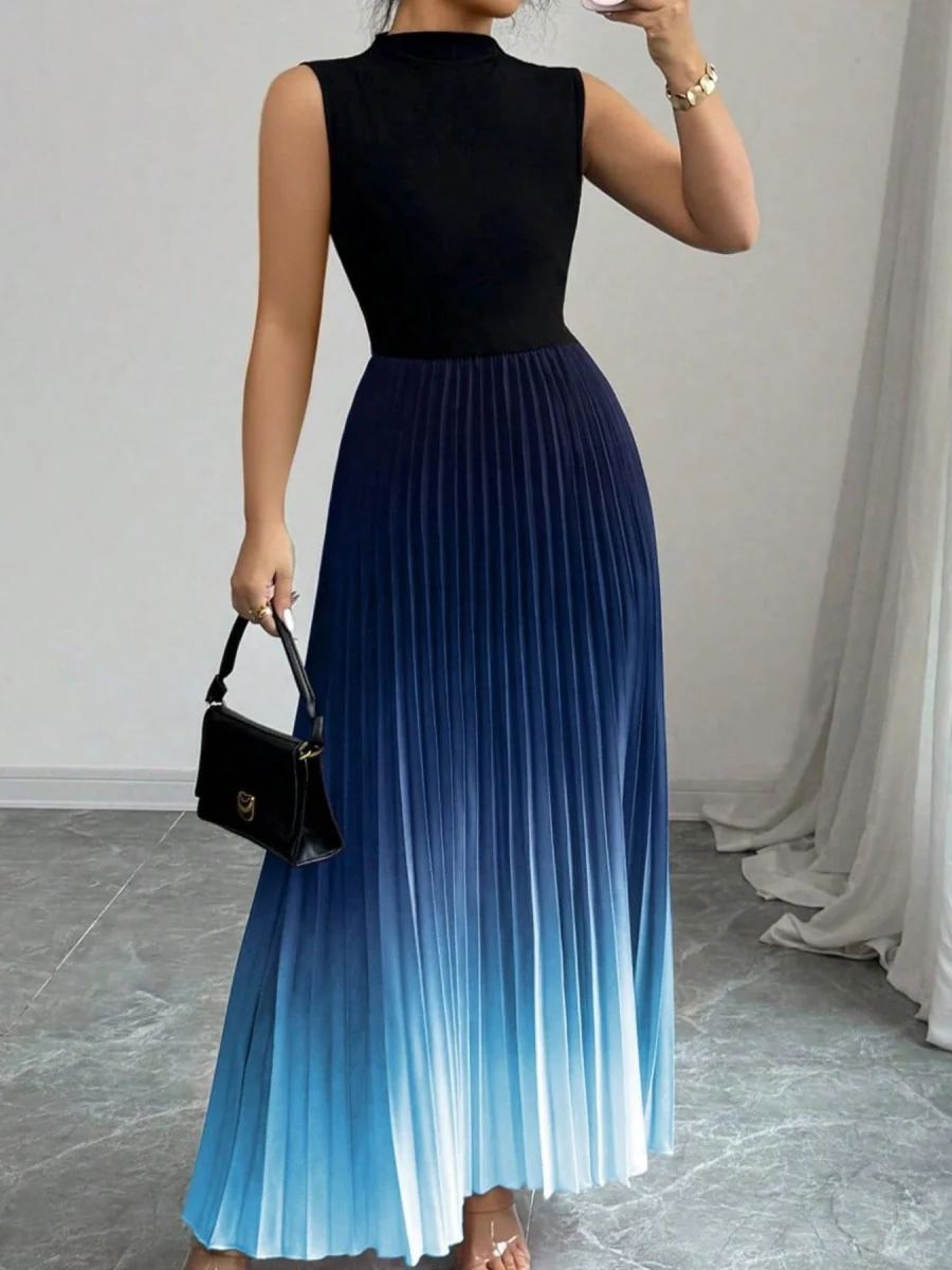 Crew Neck Sleeveless Gradient Maxi Dresses - Image 12