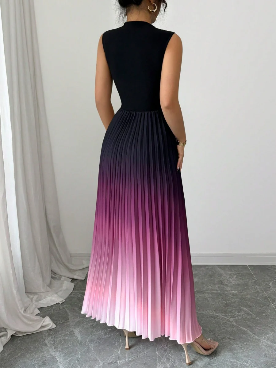 Crew Neck Sleeveless Gradient Maxi Dresses - Image 2