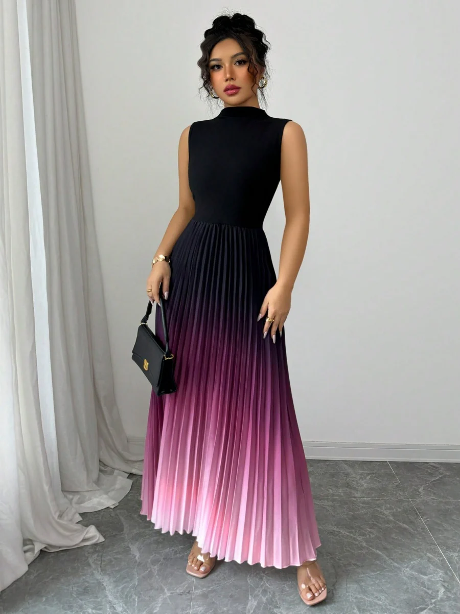 Crew Neck Sleeveless Gradient Maxi Dresses - Image 5
