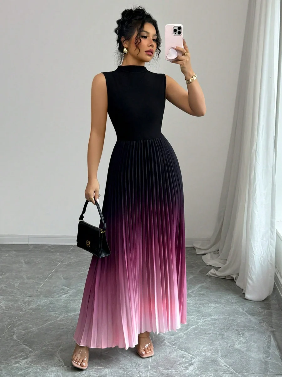 Crew Neck Sleeveless Gradient Maxi Dresses - Image 6