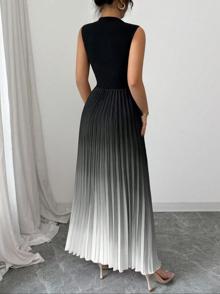 Crew Neck Sleeveless Gradient Maxi Dresses - Image 8