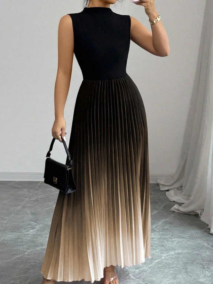 Crew Neck Sleeveless Gradient Maxi Dresses - Image 9