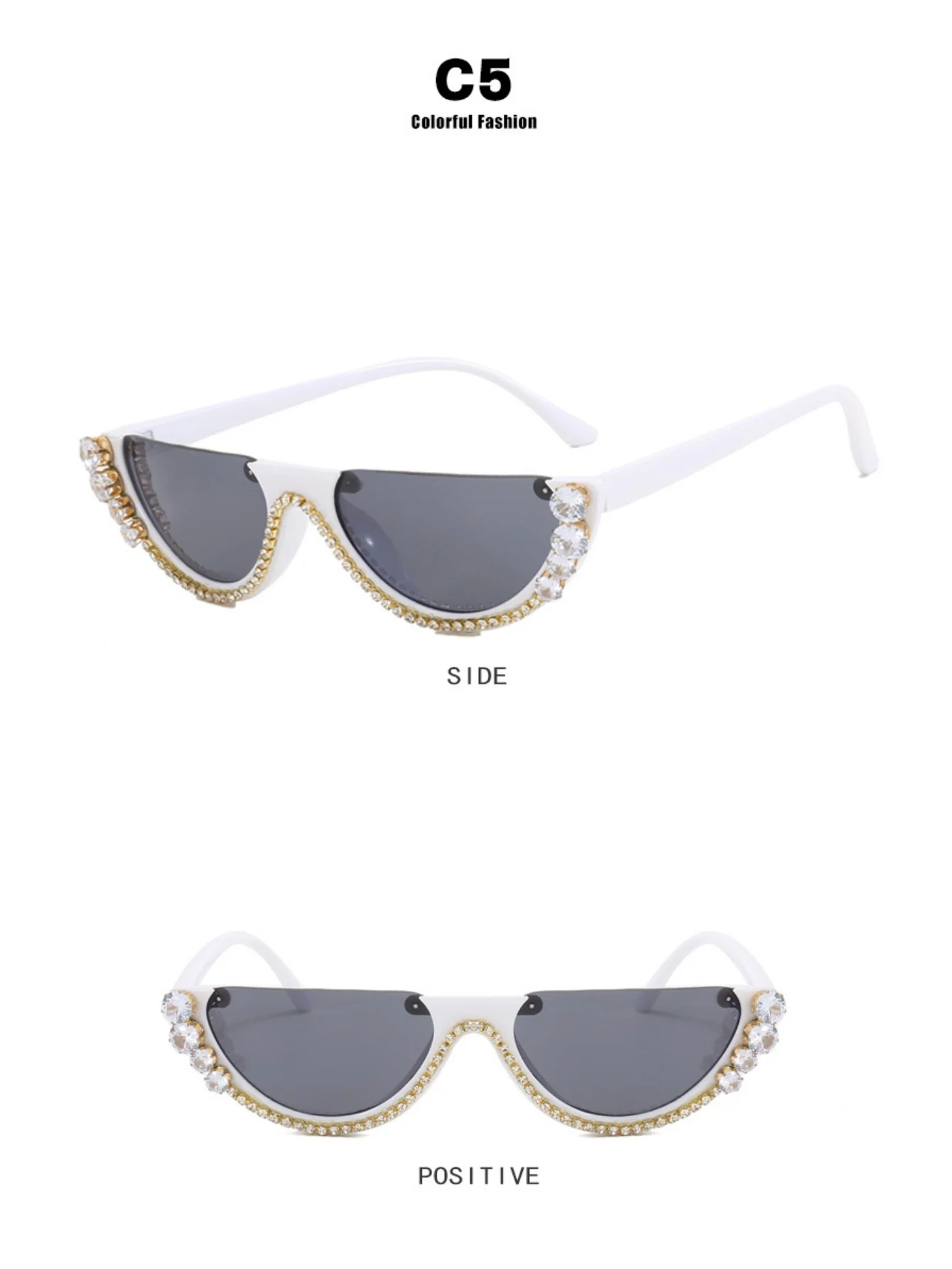 Rhinestone Half-rimmed Sunglasses - Image 10