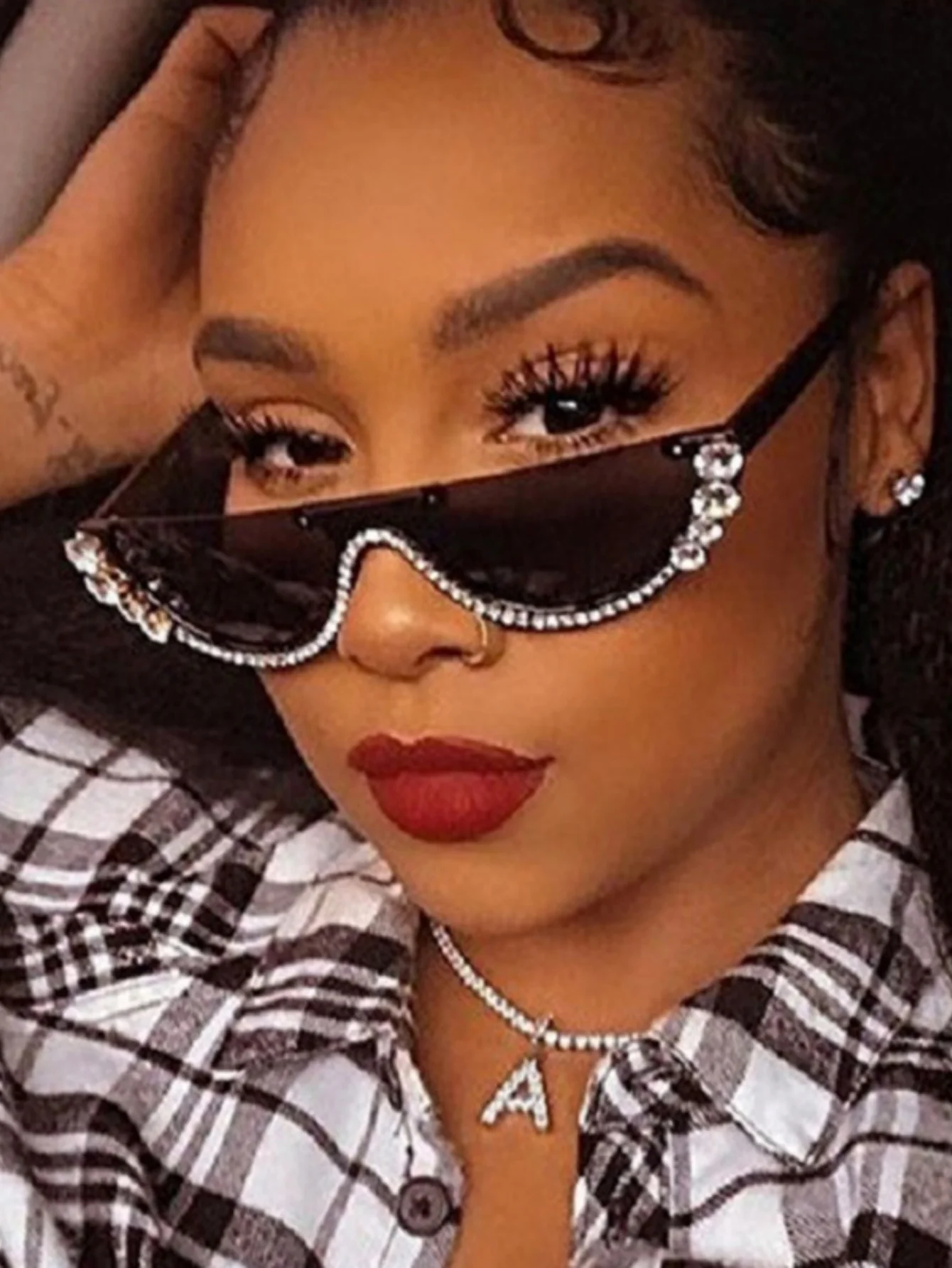 Rhinestone Half-rimmed Sunglasses - Image 2