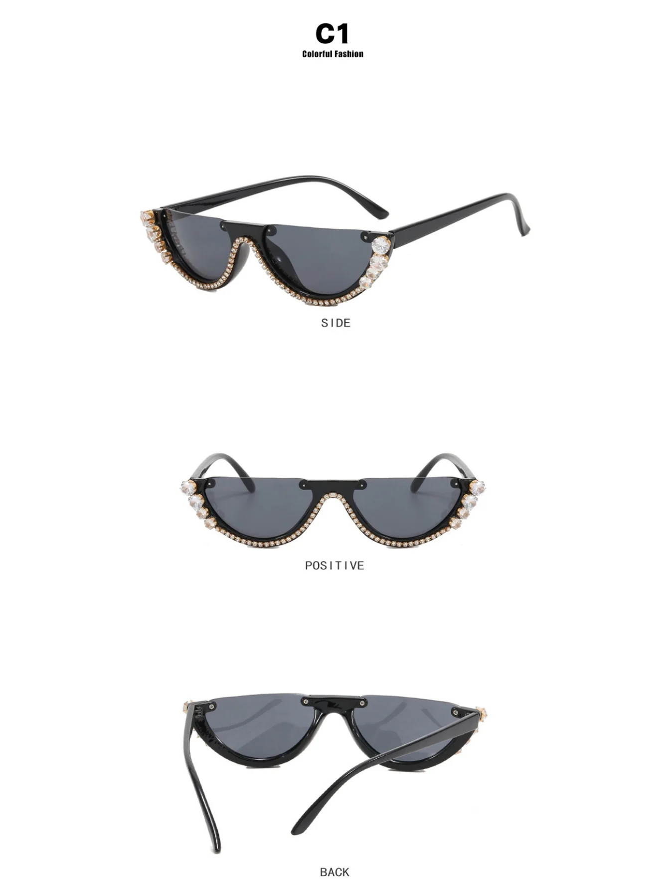Rhinestone Half-rimmed Sunglasses - Image 4