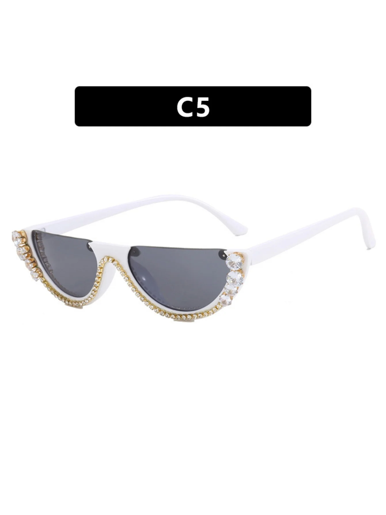 Rhinestone Half-rimmed Sunglasses - Image 9
