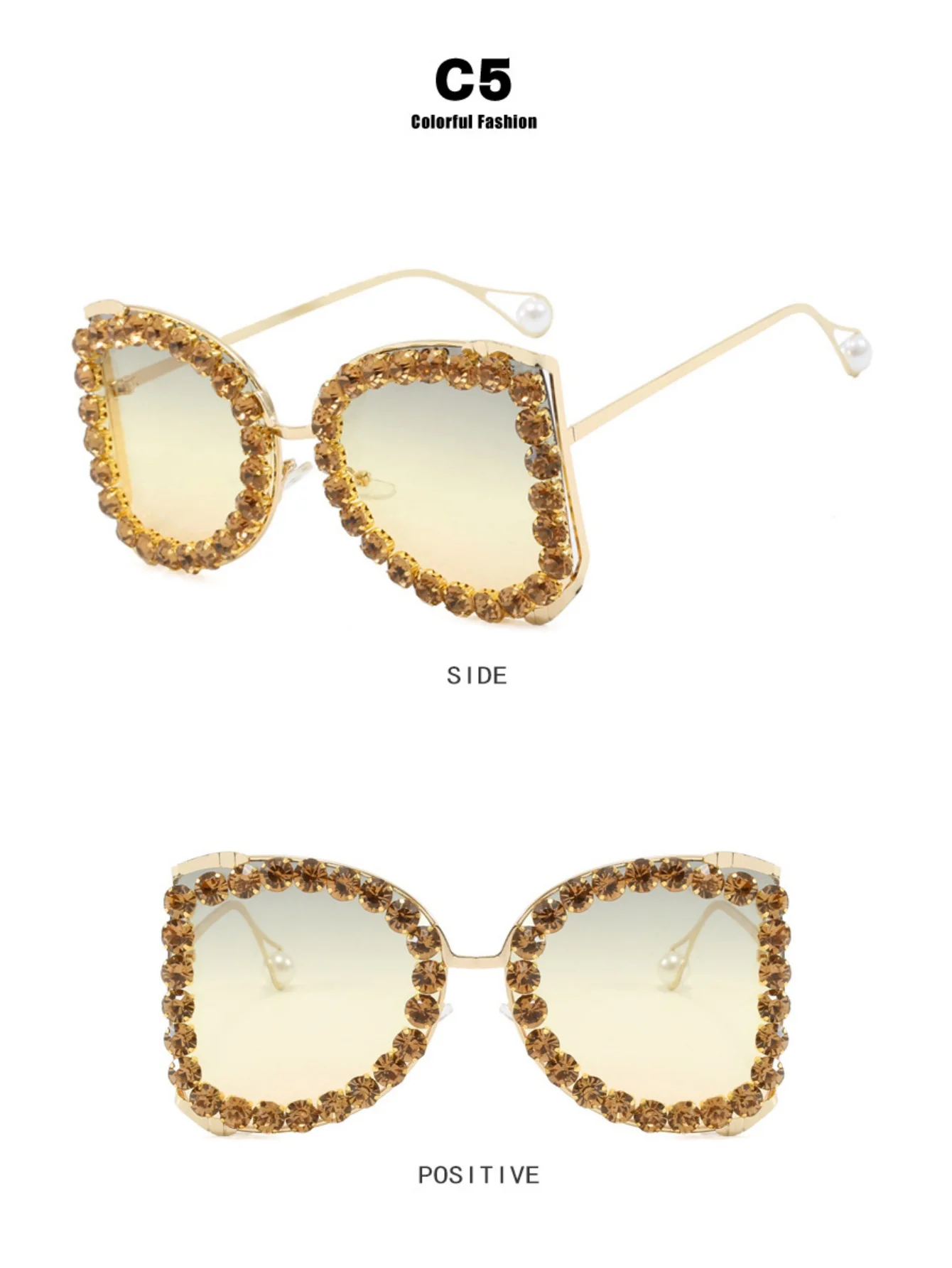 Rhinestone Full-rimmed Irregular Sunglasses - Image 12