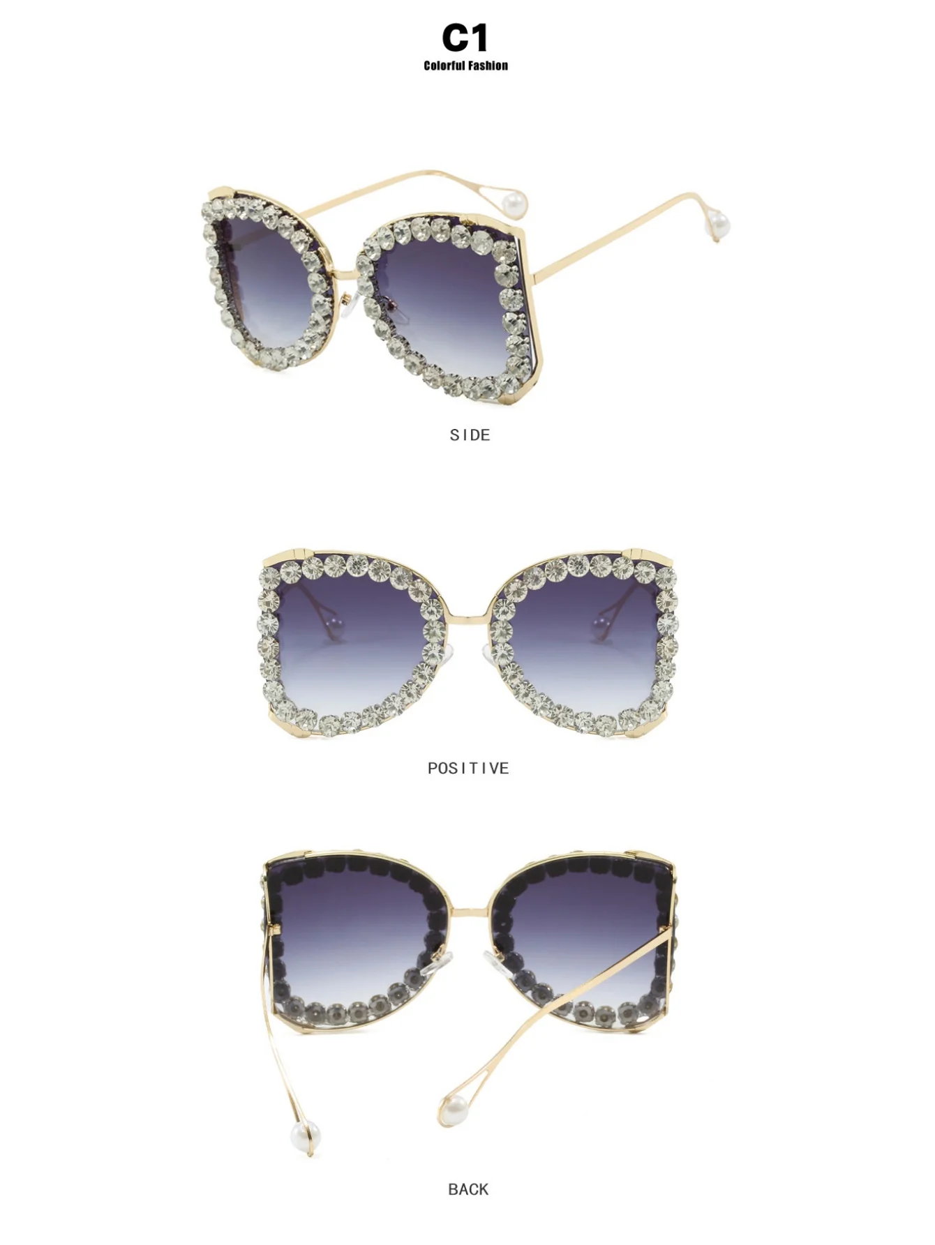 Rhinestone Full-rimmed Irregular Sunglasses - Image 4