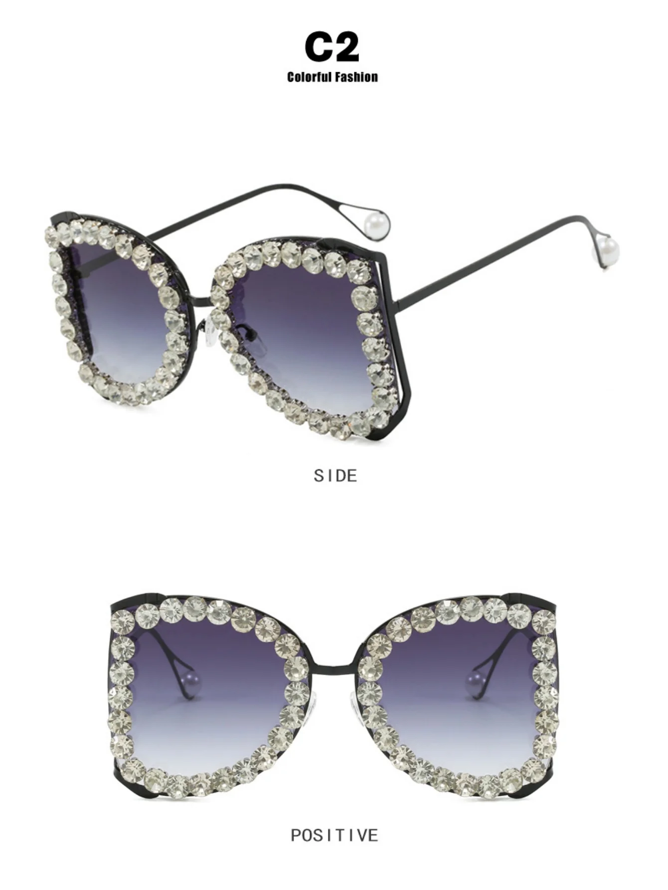 Rhinestone Full-rimmed Irregular Sunglasses - Image 6