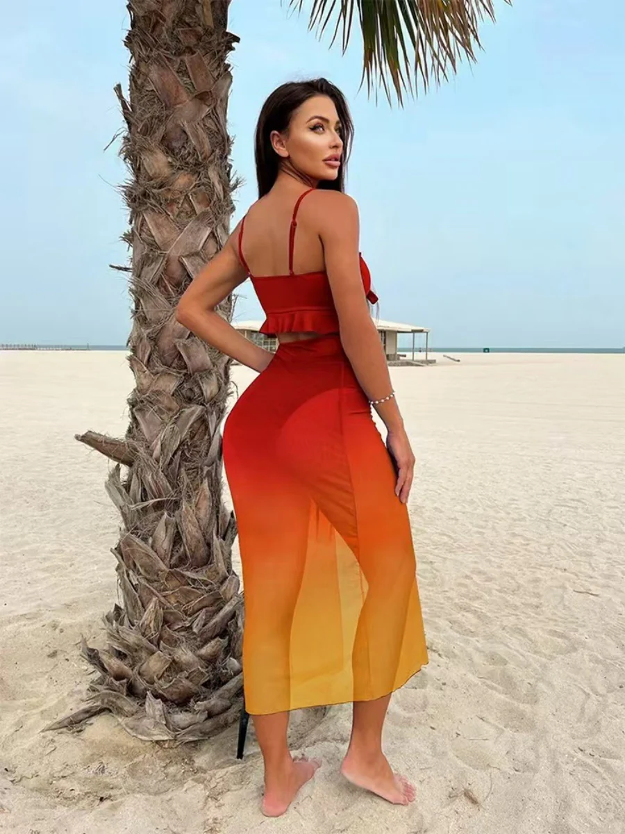 Gradient Print Bikini Three-Piece Set - Image 2