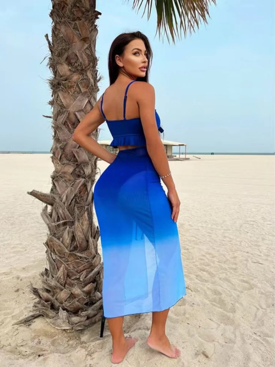 Gradient Print Bikini Three-Piece Set - Image 6