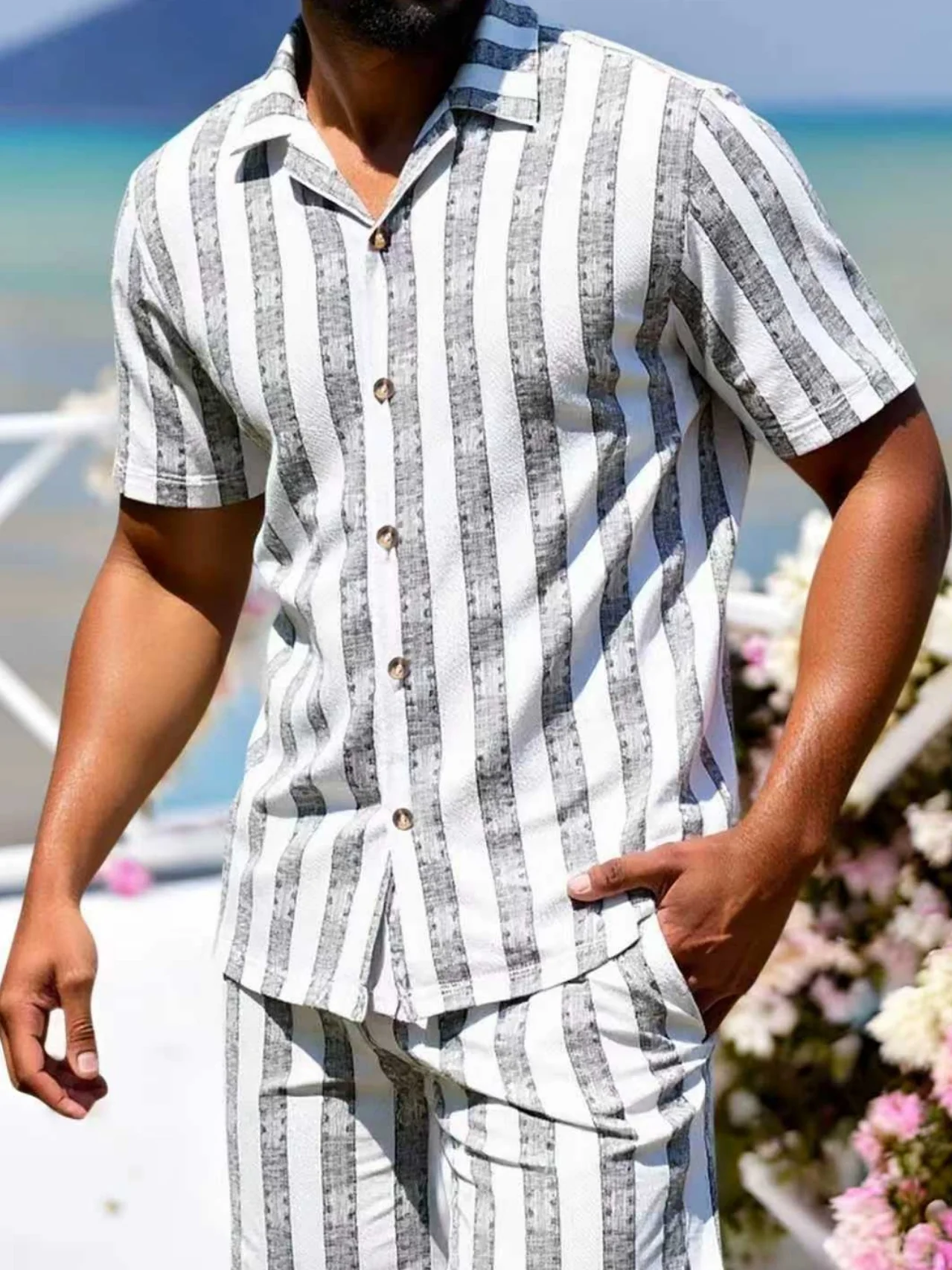 Vertical Stripes Leisure Vacation Loose-fit 2-piece Sets Set - Image 3