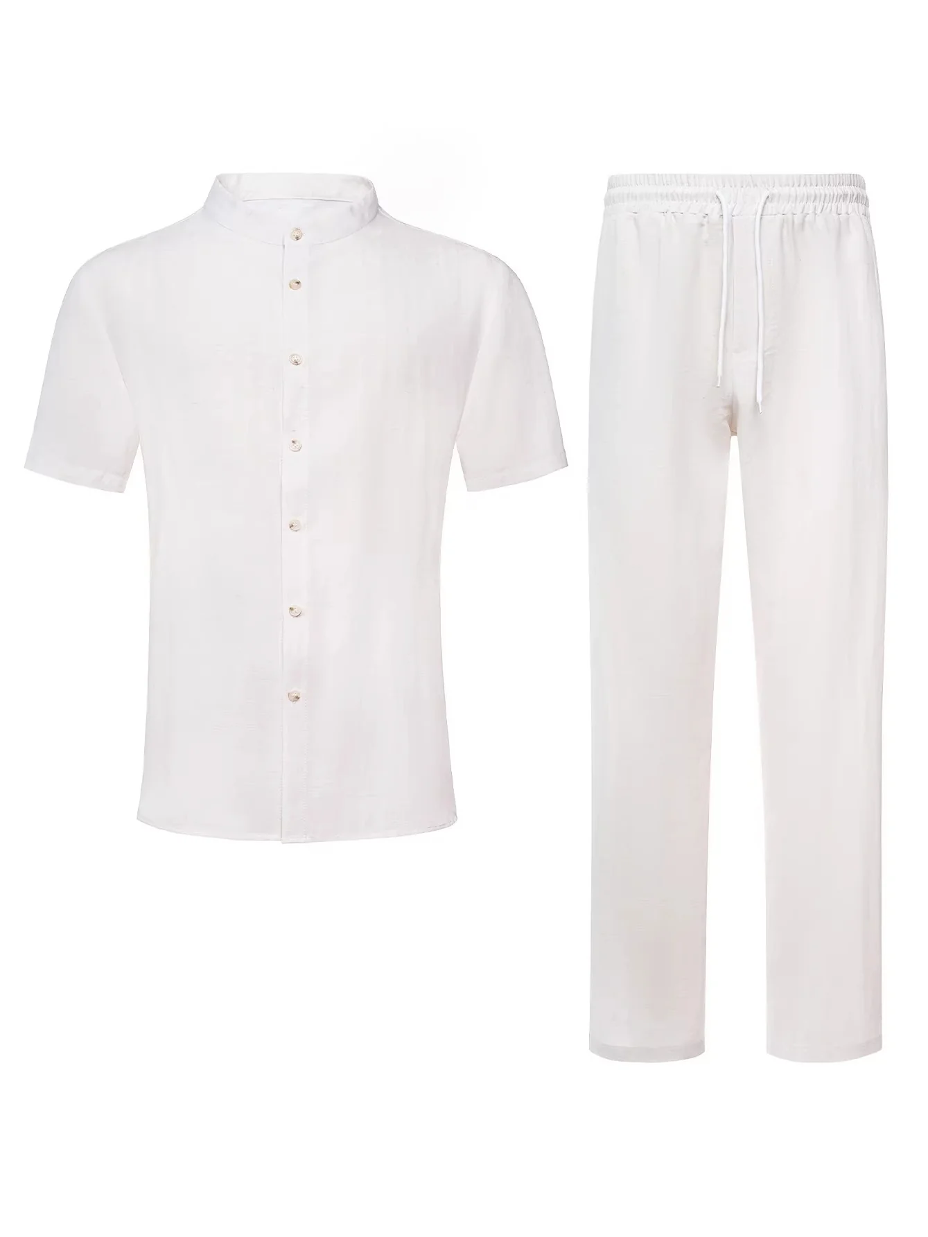 Leisure Stand Collar Breathable Flax Loose-fit 2-piece Sets Set - Image 4
