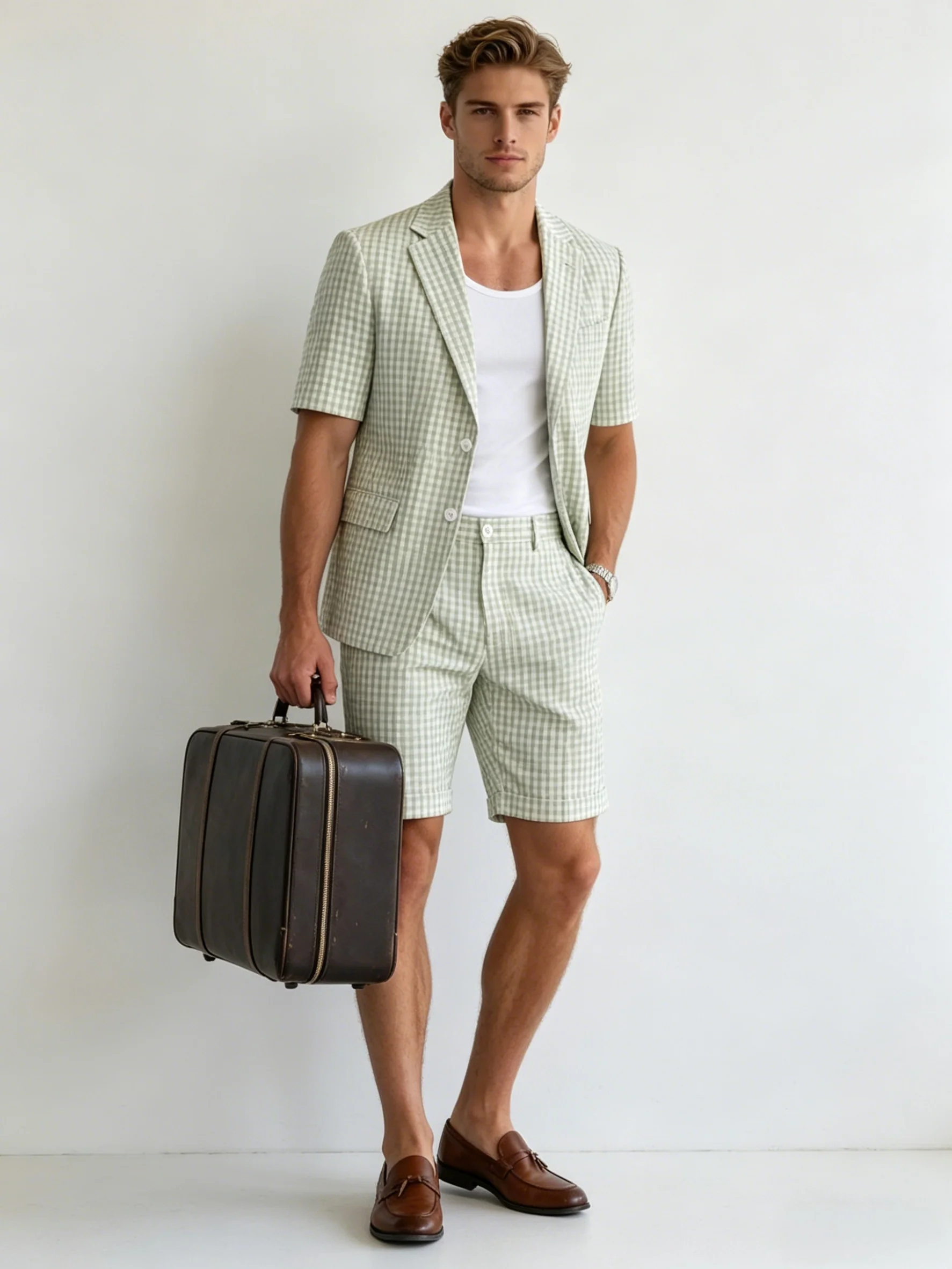 Light Business Leisure Plaid Suit Set 2-piece Sets
