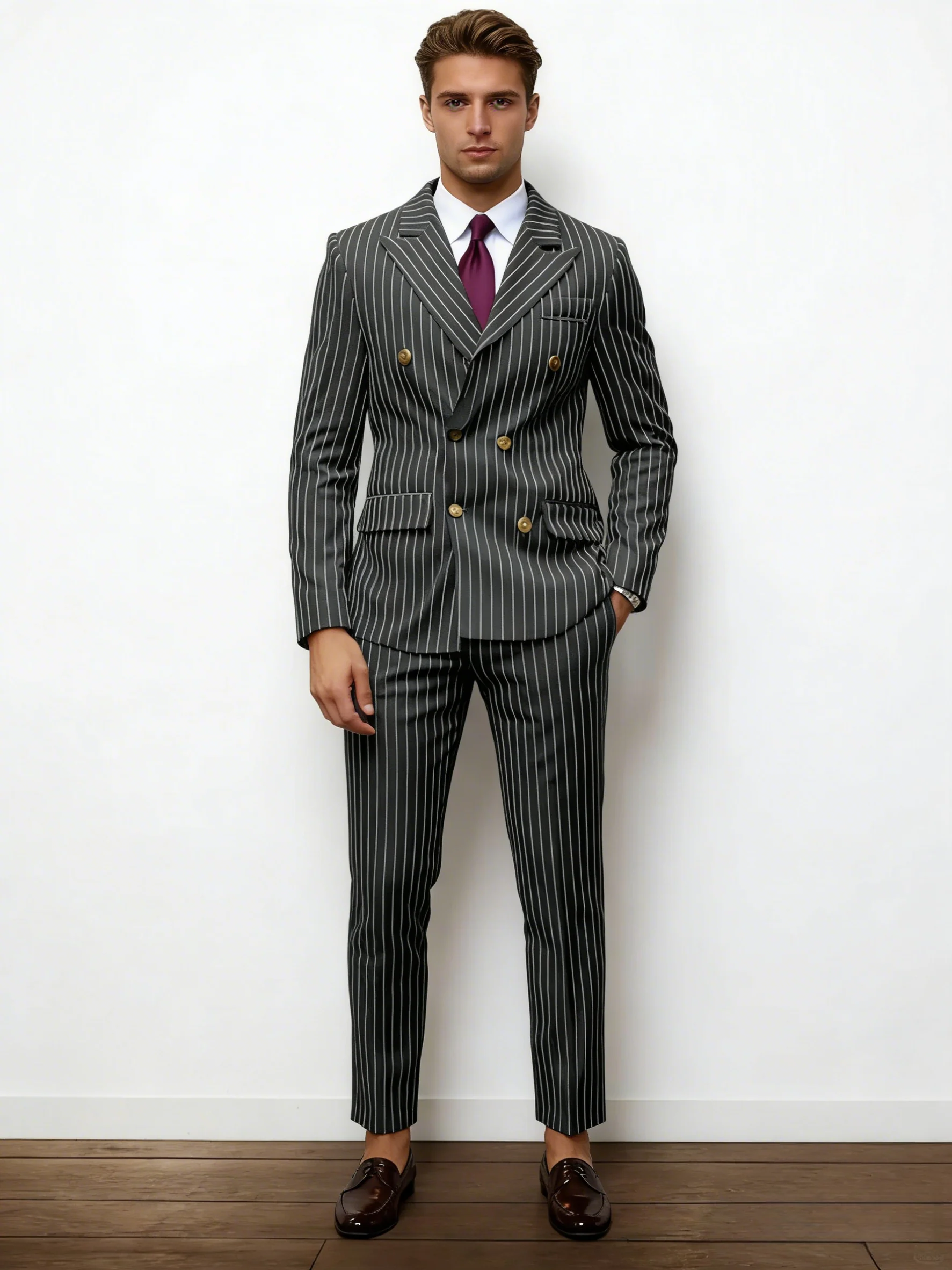 Stripes Business Dinner Wedding Suit 2-piece Sets Set - Image 11