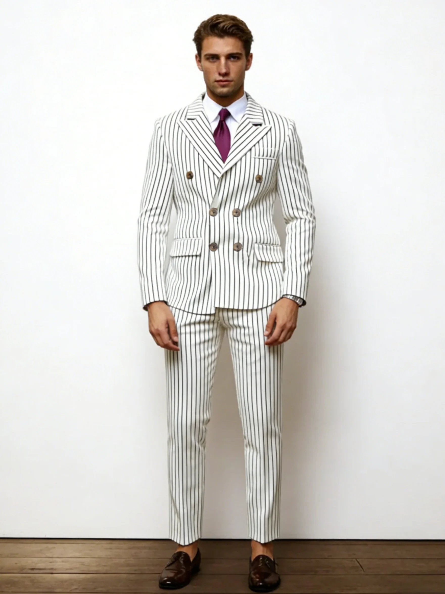 Stripes Business Dinner Wedding Suit 2-piece Sets Set - Image 4