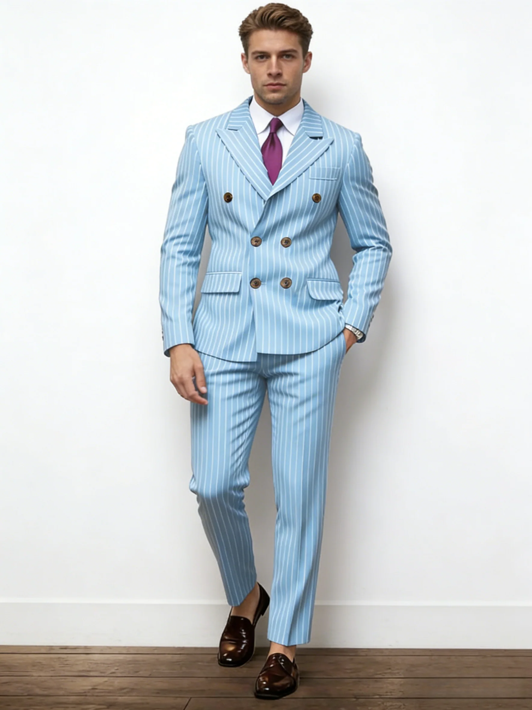 Stripes Business Dinner Wedding Suit 2-piece Sets Set - Image 6