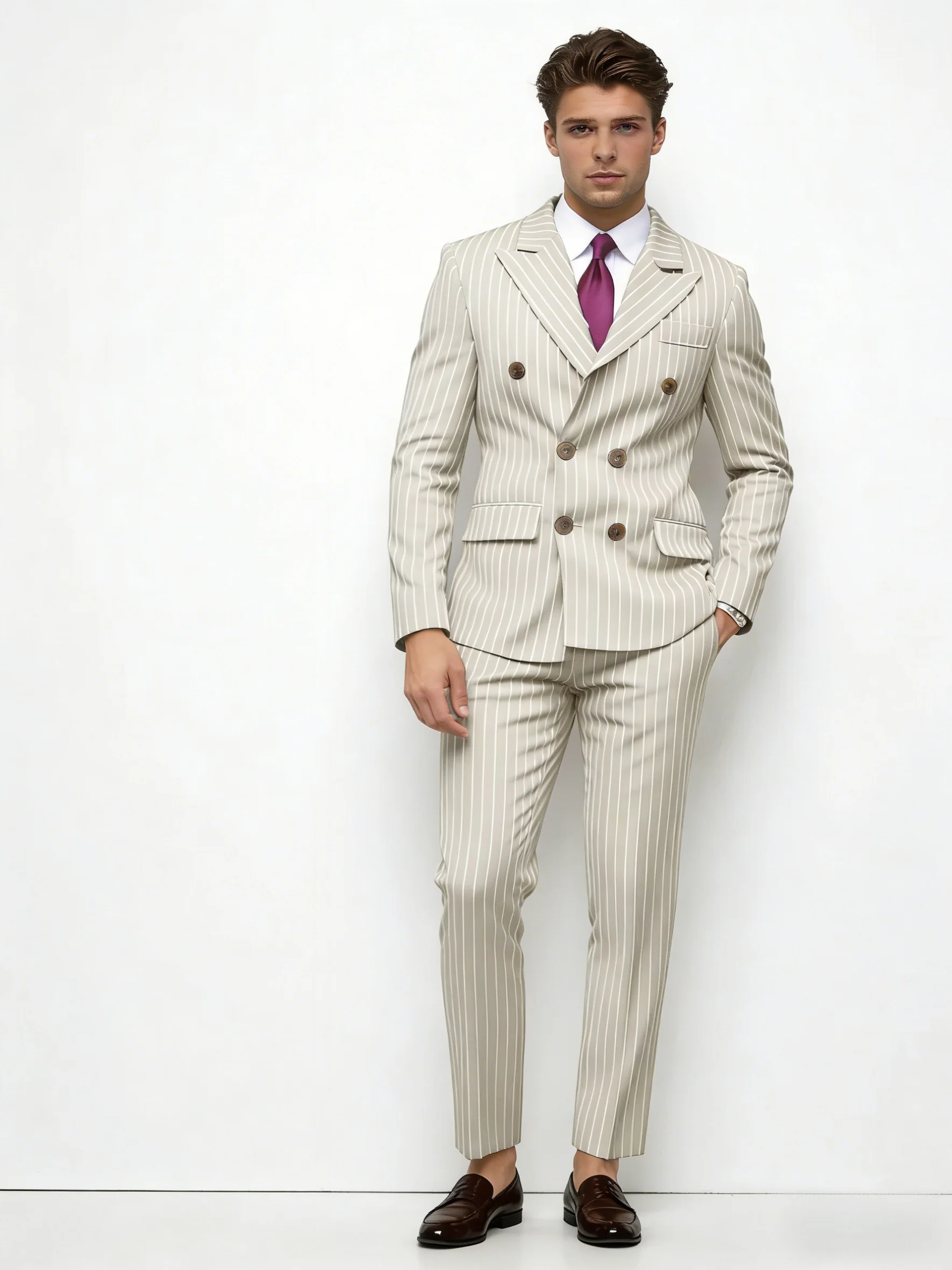 Stripes Business Dinner Wedding Suit 2-piece Sets Set - Image 8
