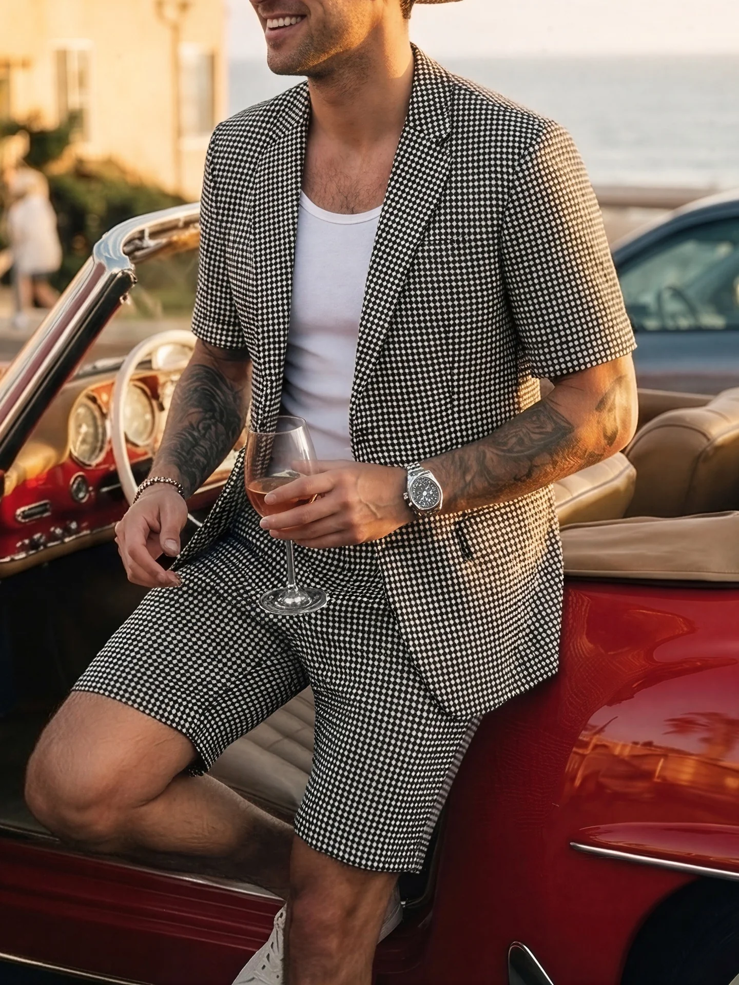 Plaid Slim-fit Business Dinner Leisure 2-piece Sets Set - Image 3