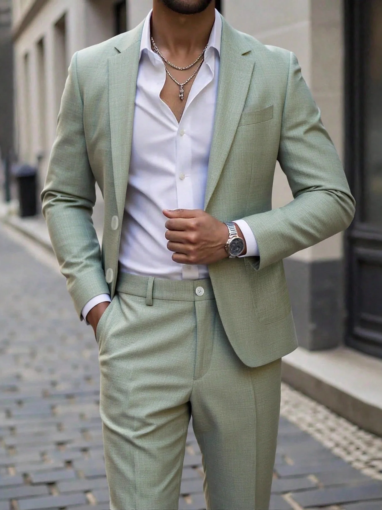 Solid Color Business Dinner Wedding Suit 2-piece Sets Set - Image 2