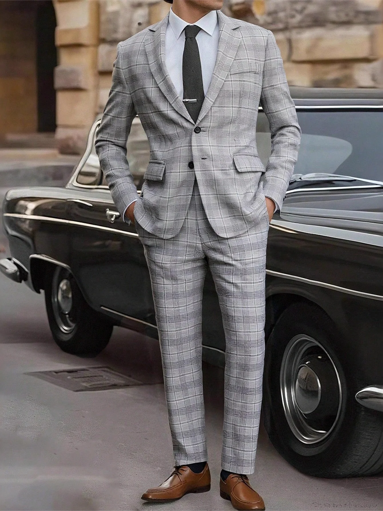 Plaid Slim-fit Business Suit 2-piece Sets Set - Image 2