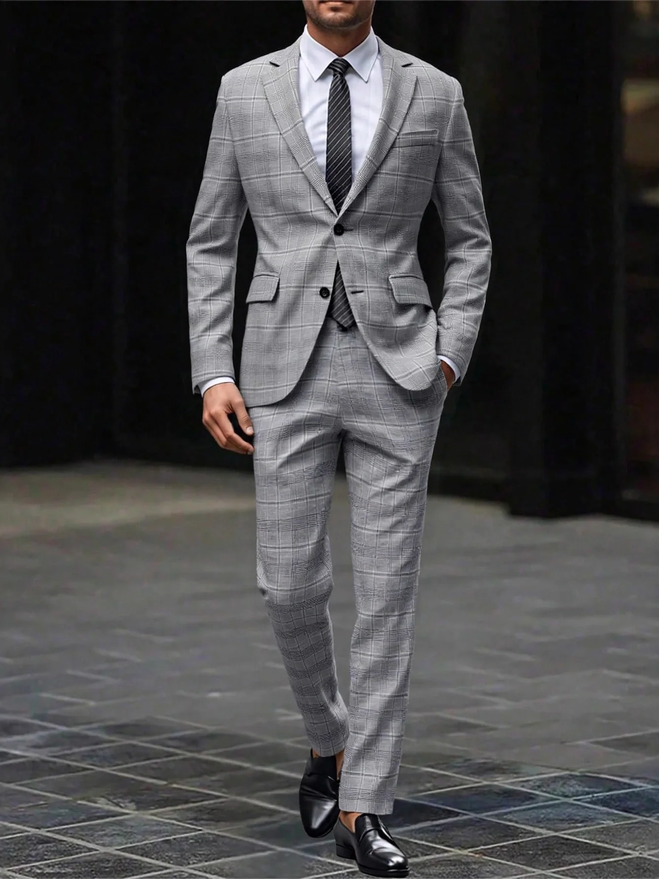 Plaid Slim-fit Business Suit 2-piece Sets Set - Image 3