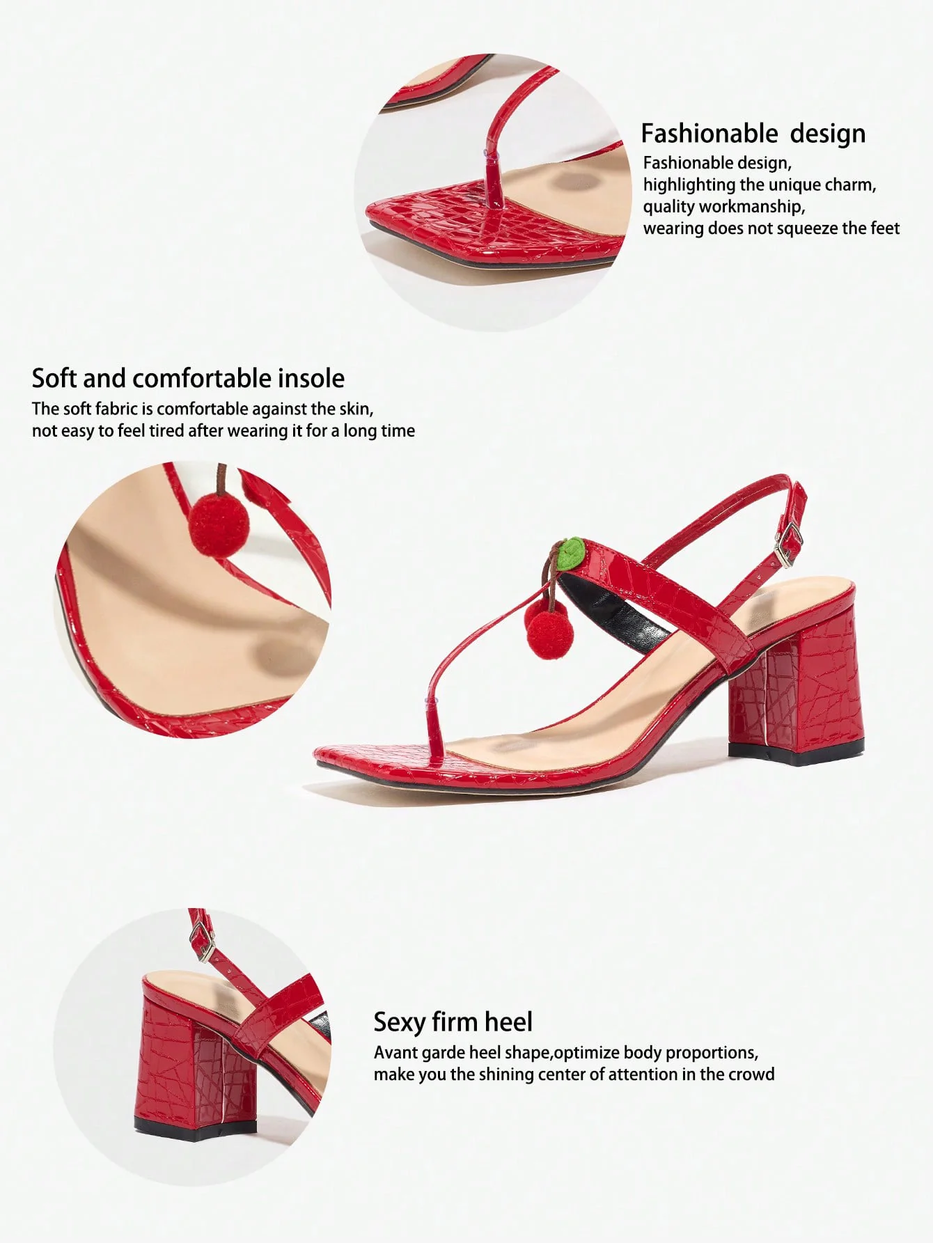 Sexy Red Cherry Square-toe High-heeled Sandals - Image 6