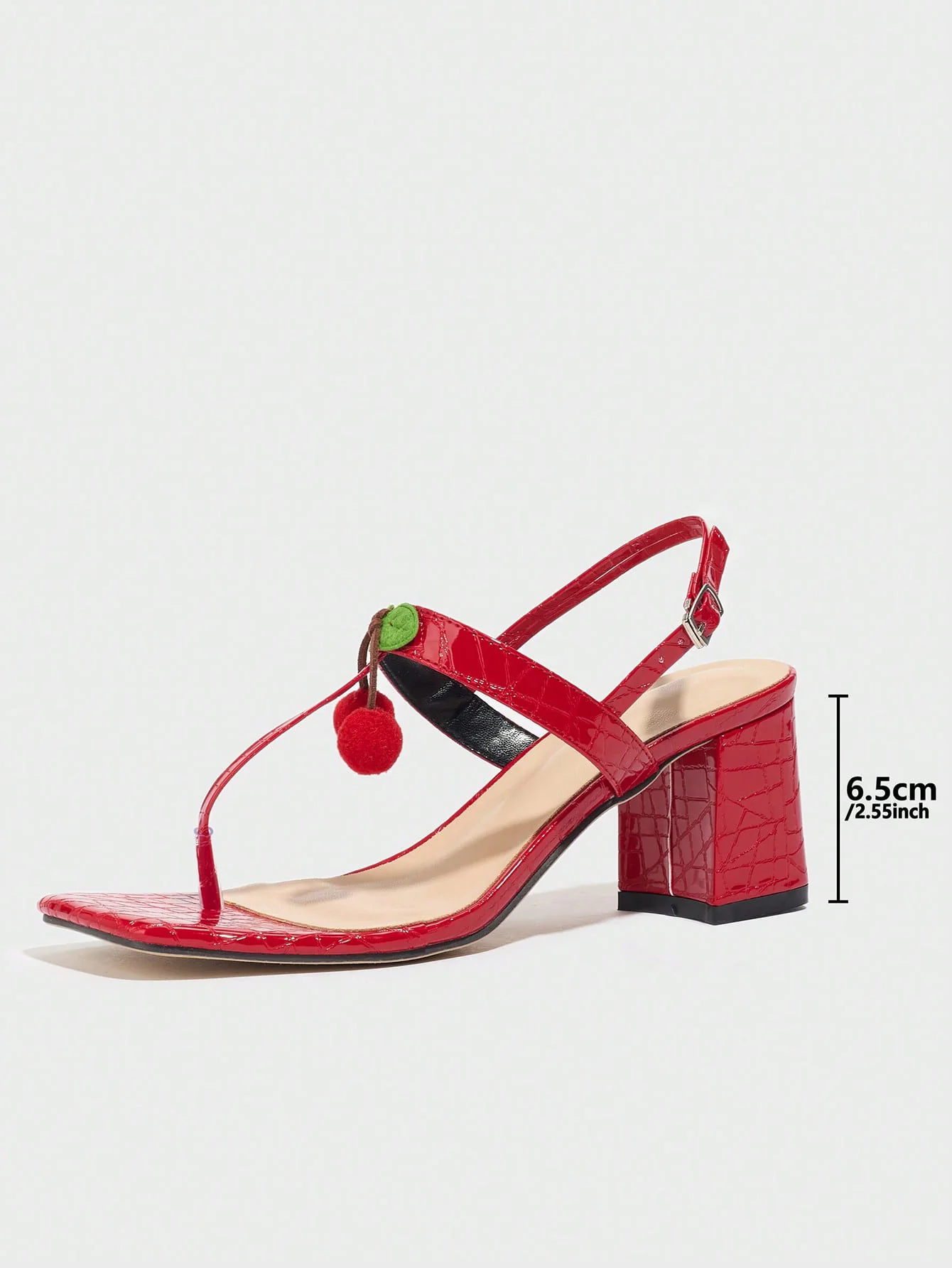 Sexy Red Cherry Square-toe High-heeled Sandals - Image 7