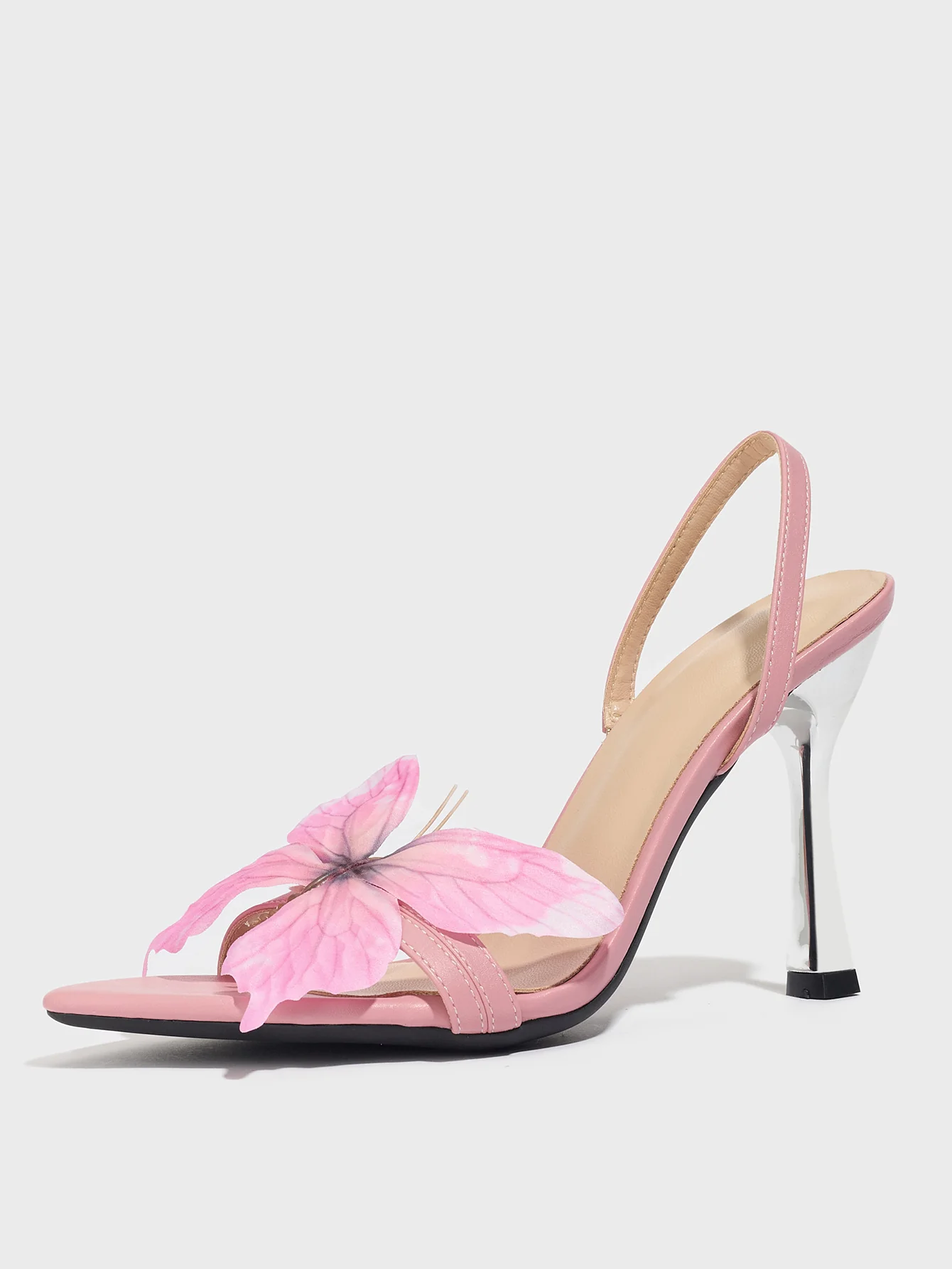 Pink 3D Butterfly Pointed-toe High-heeled Sandals - Image 3