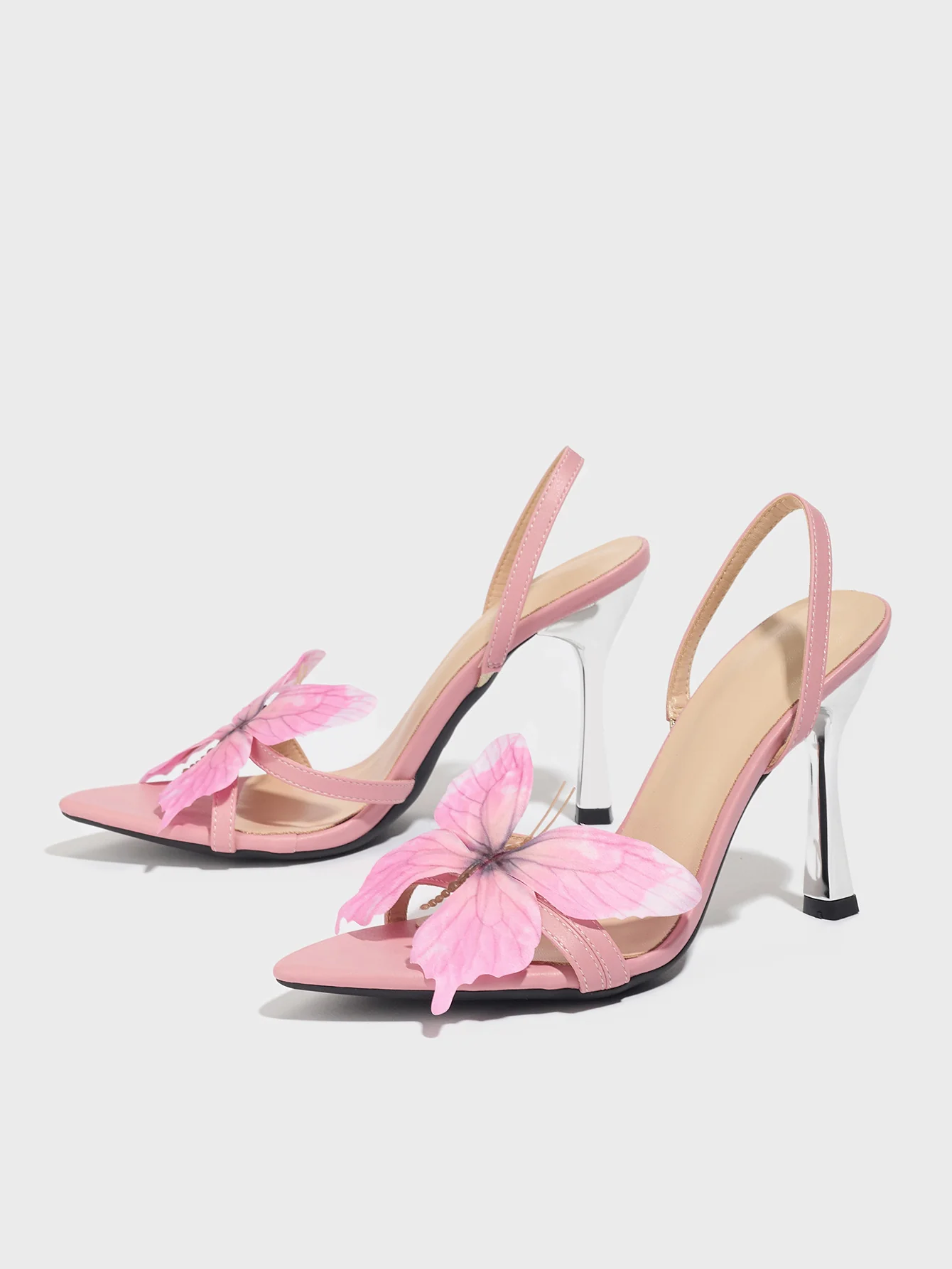 Pink 3D Butterfly Pointed-toe High-heeled Sandals - Image 4