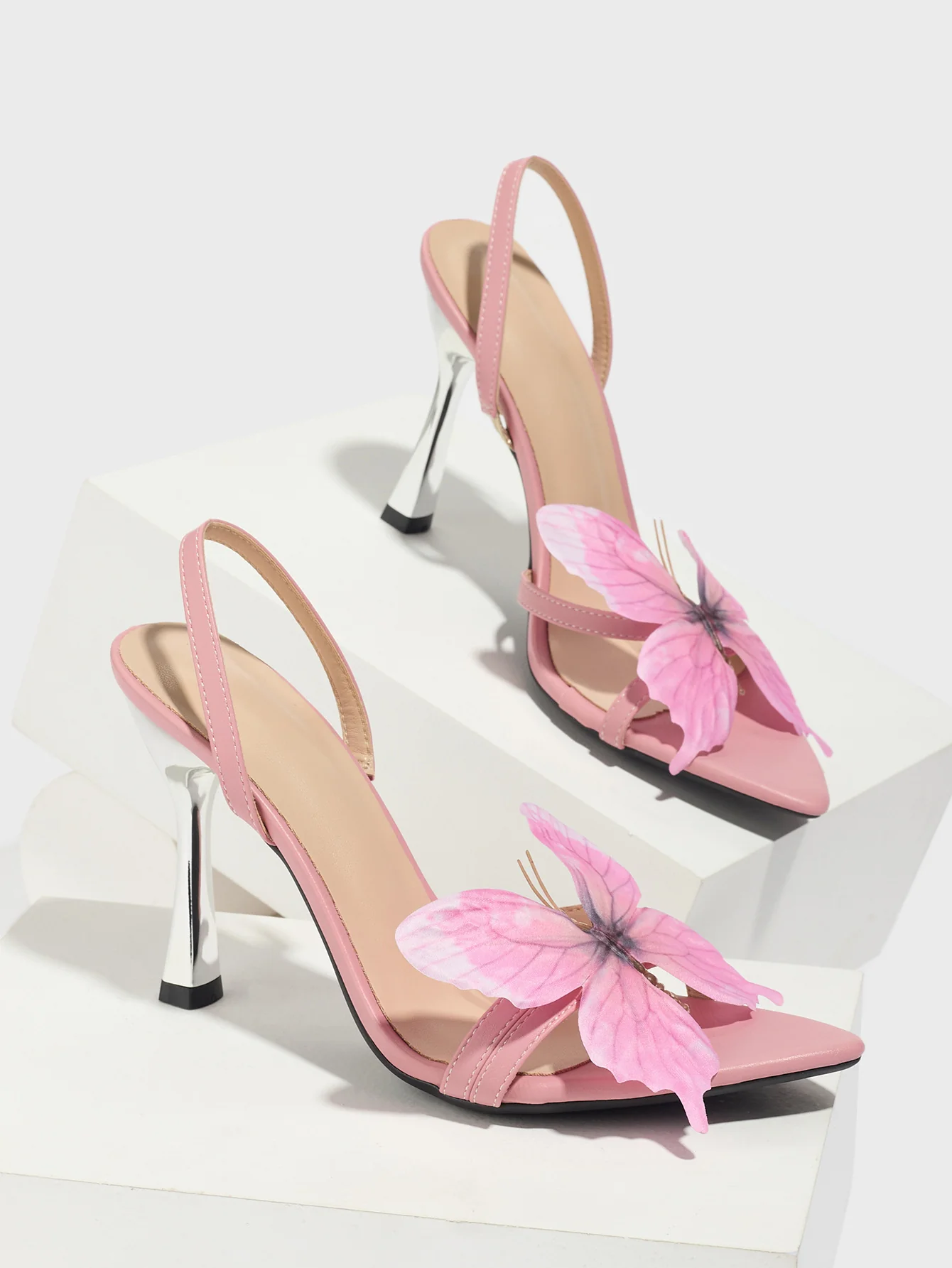 Pink 3D Butterfly Pointed-toe High-heeled Sandals - Image 5