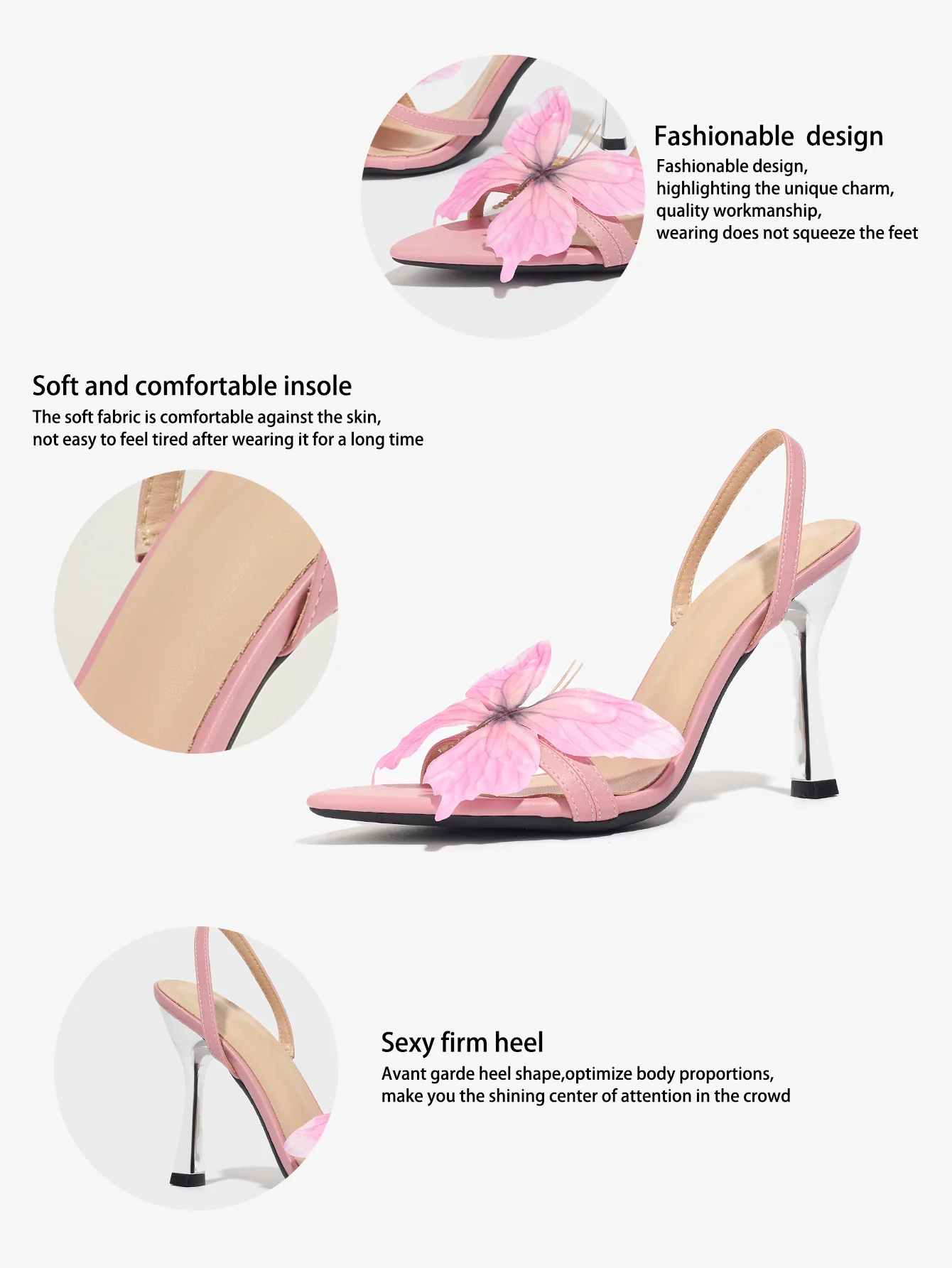 Pink 3D Butterfly Pointed-toe High-heeled Sandals - Image 6