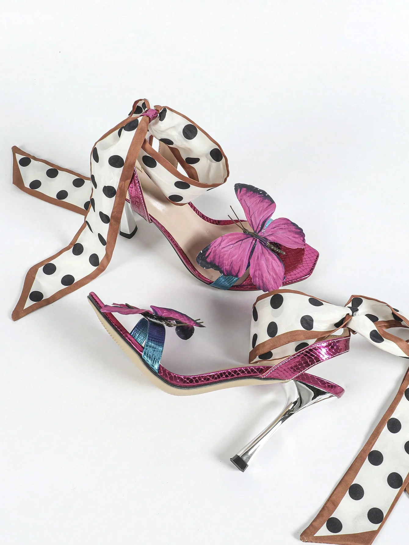 3D Butterfly Polka Dot Strappy High-heeled Sandals - Image 5