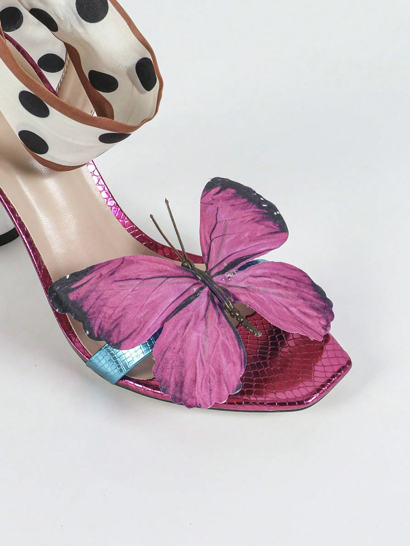 3D Butterfly Polka Dot Strappy High-heeled Sandals - Image 6