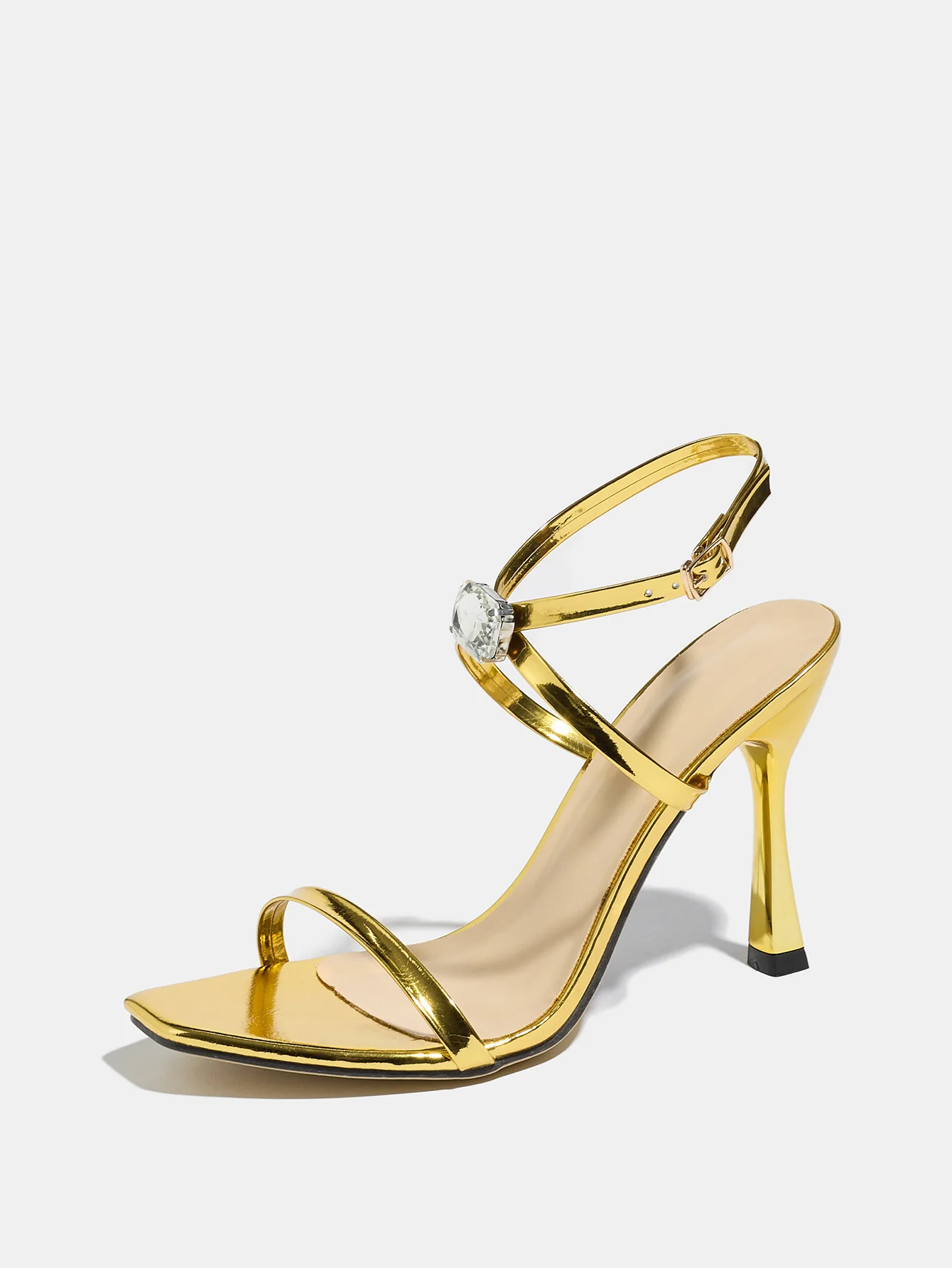 Thin-strapped Rhinestone Buckle Single-strap Stiletto Sandals - Image 16