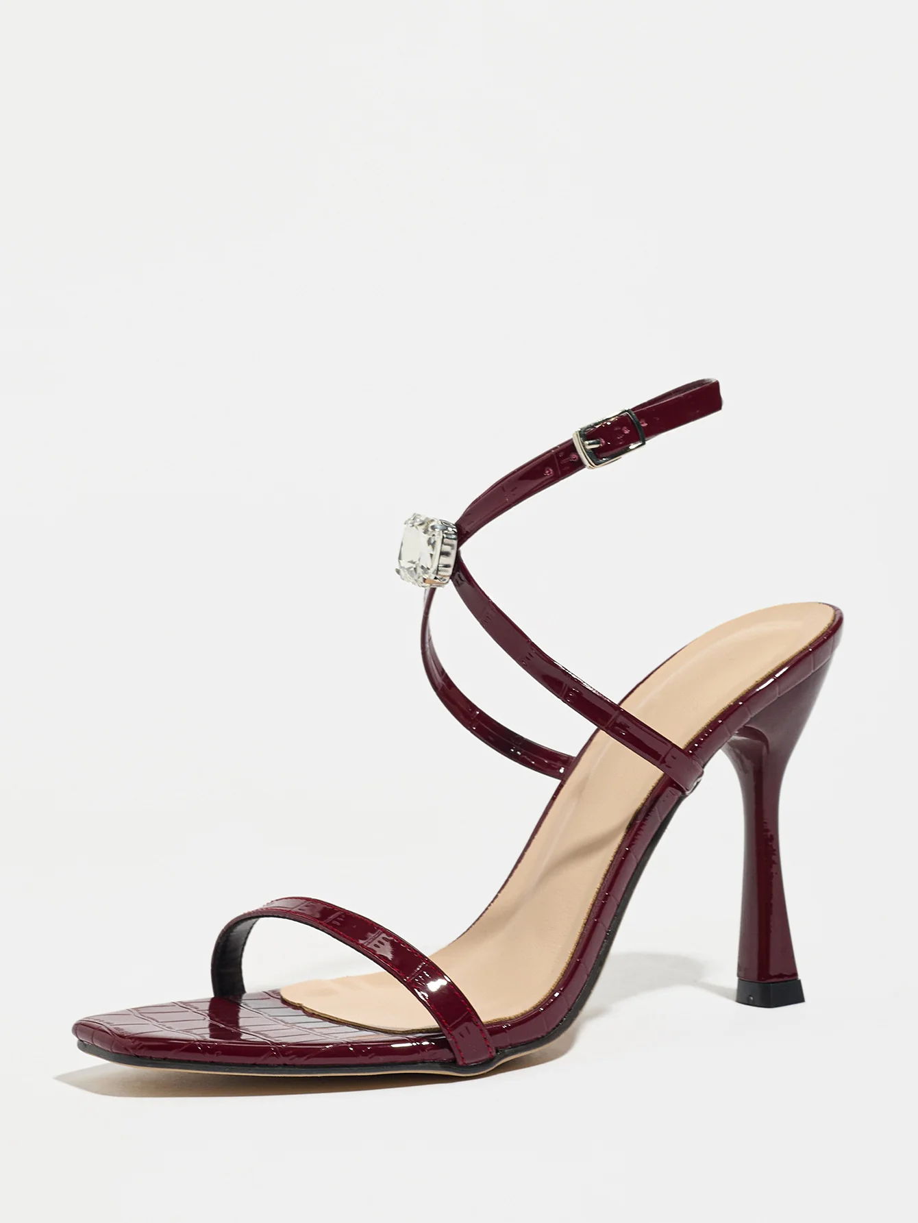 Thin-strapped Rhinestone Buckle Single-strap Stiletto Sandals - Image 4