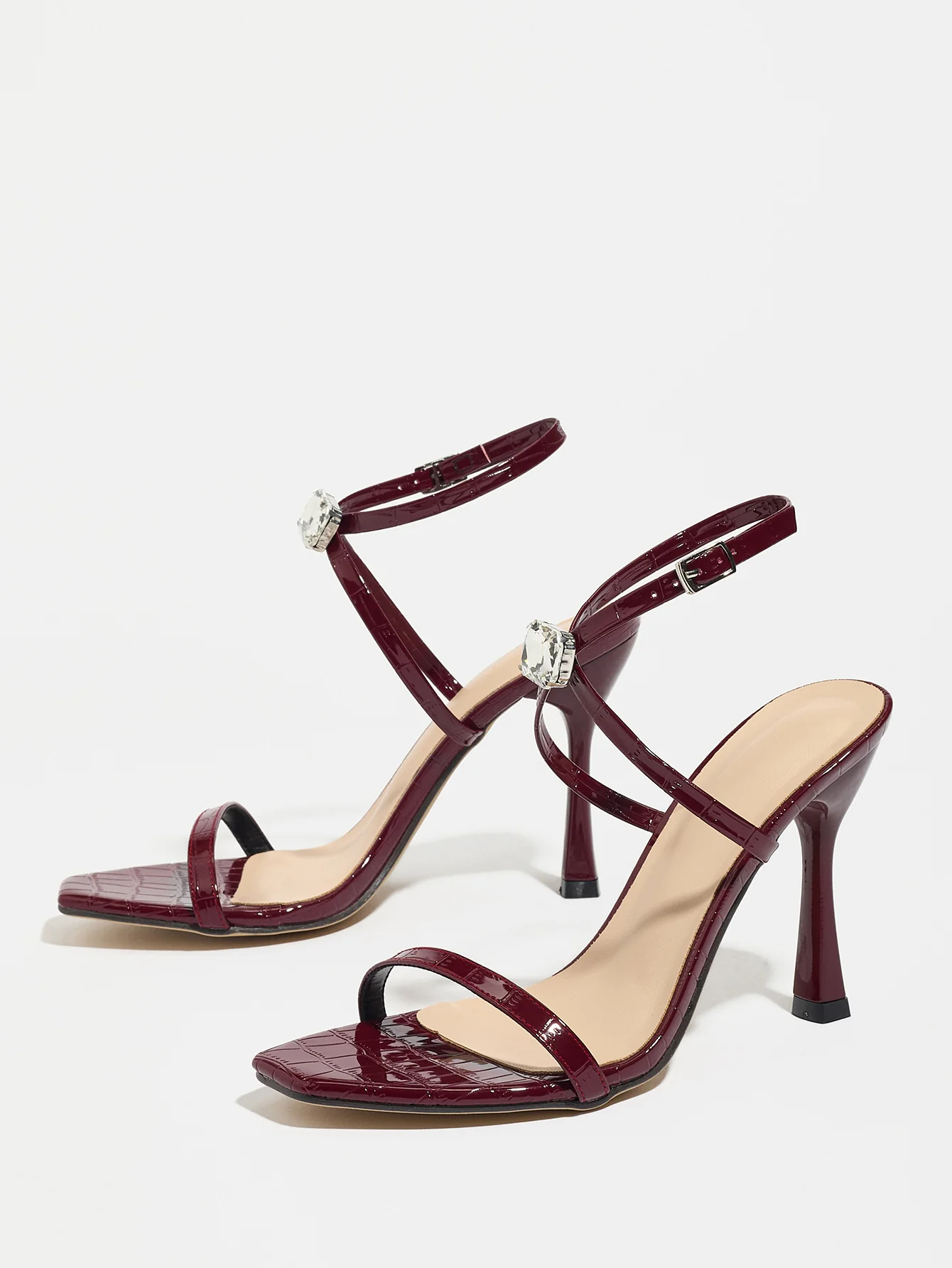 Thin-strapped Rhinestone Buckle Single-strap Stiletto Sandals - Image 5