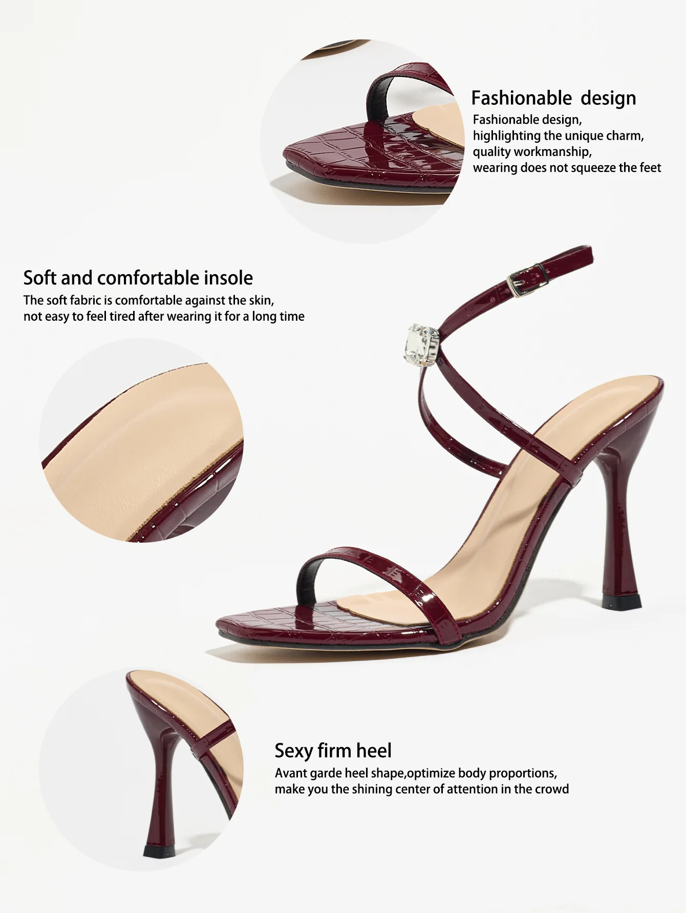 Thin-strapped Rhinestone Buckle Single-strap Stiletto Sandals - Image 7