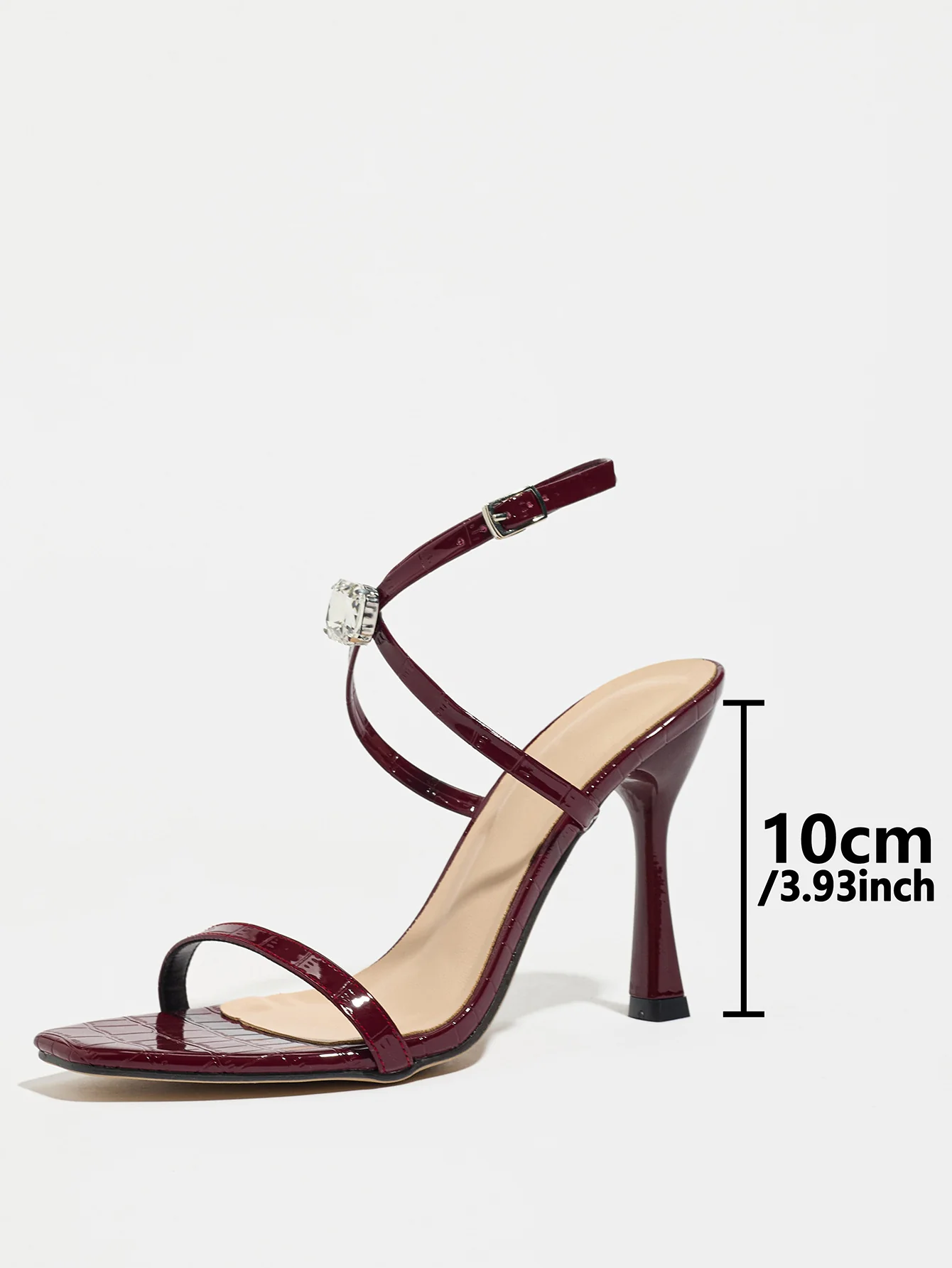 Thin-strapped Rhinestone Buckle Single-strap Stiletto Sandals - Image 8