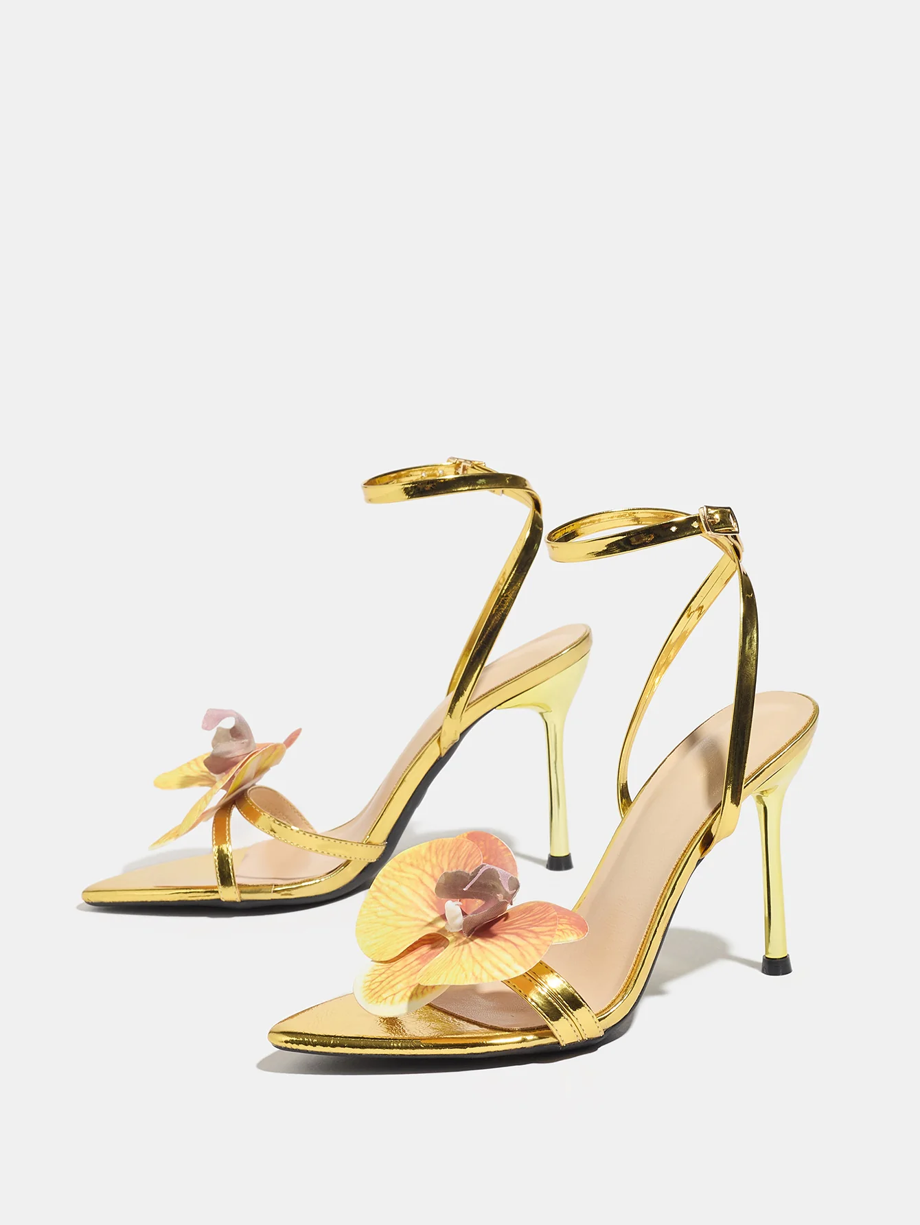 3D Floral Gold High-heeled Sandals - Image 5