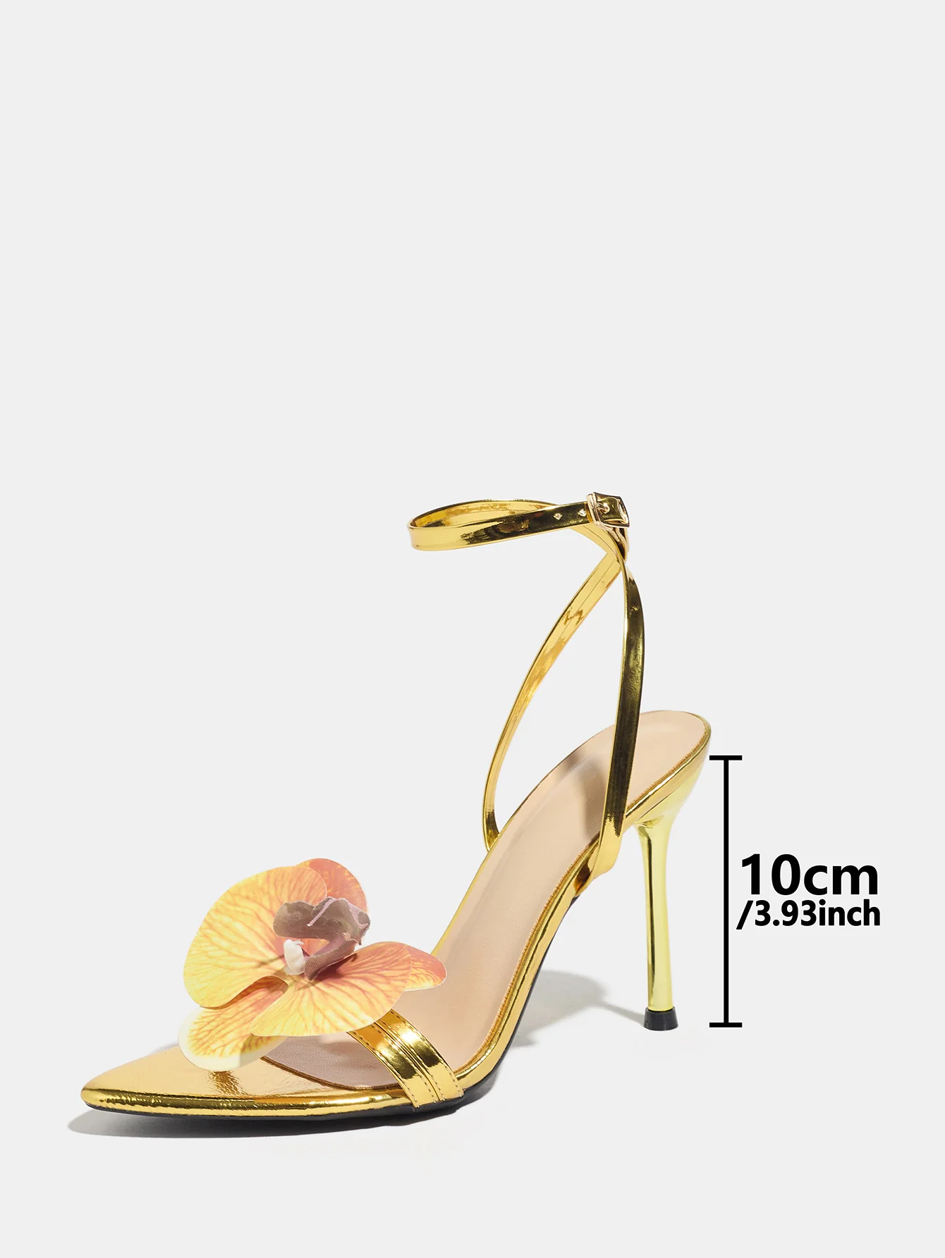 3D Floral Gold High-heeled Sandals - Image 8